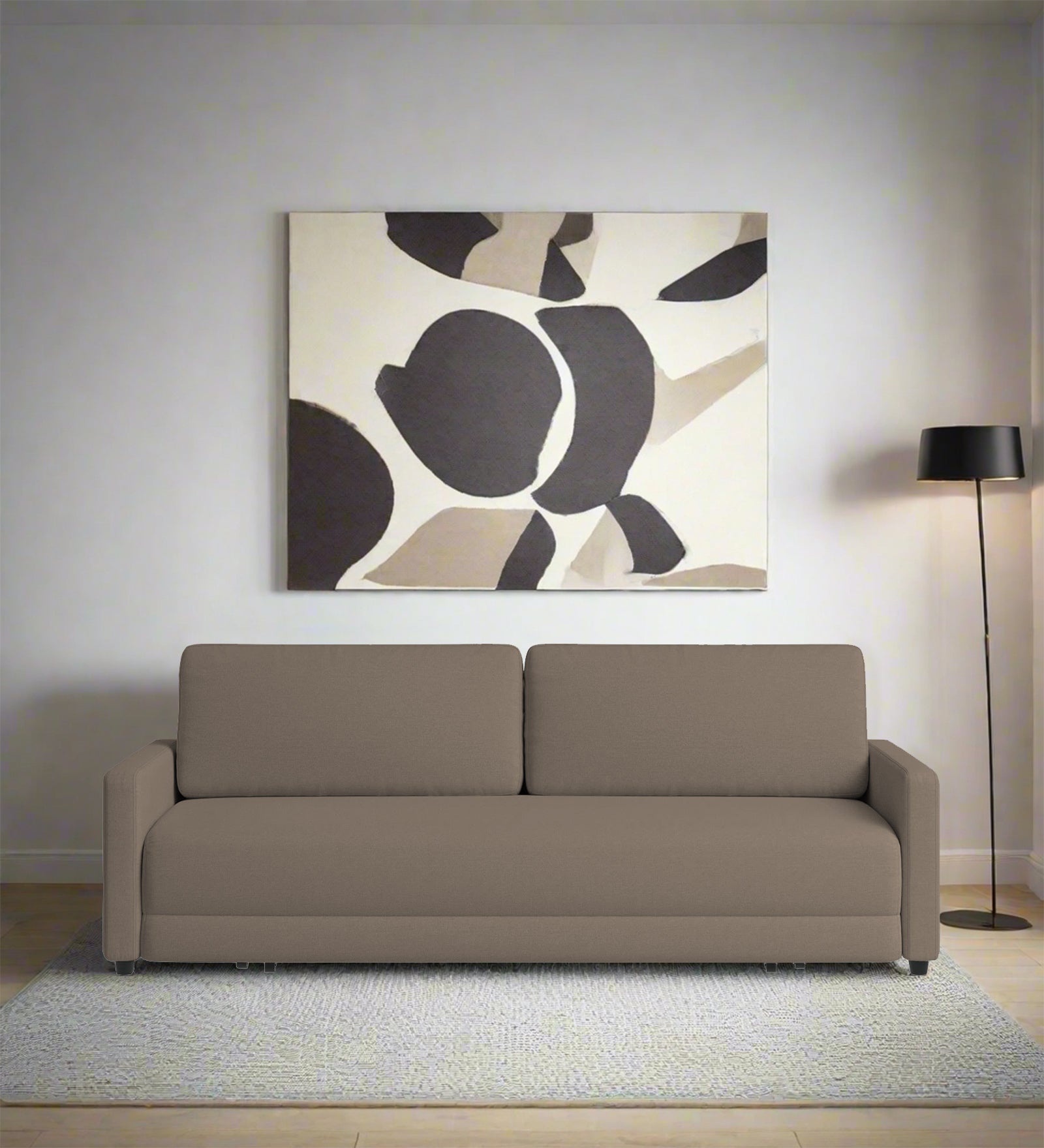 Leora Fabric 3 Seater Convertible Sofa Cum Bed In Hazel Beige Colour - Febonic Living