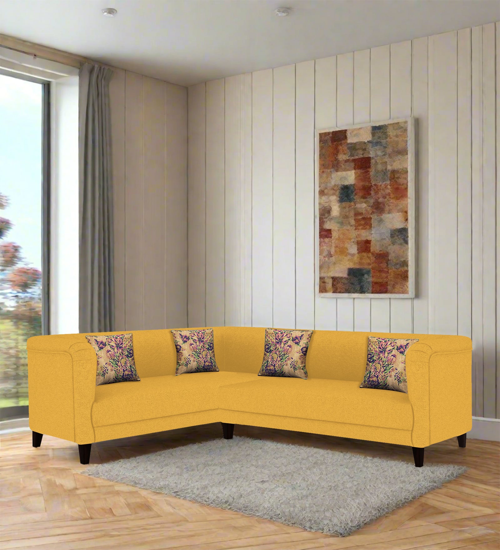 Niki Fabric Corner Sofa In Bold Yellow Colour - Febonic Living