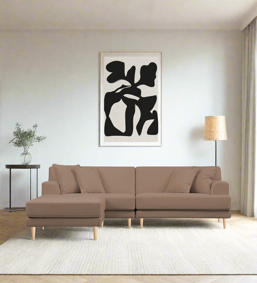 Woody  RHS  (3+Lounger) Fabric Sectional Sofa - Wheat Beige by Febonic Living