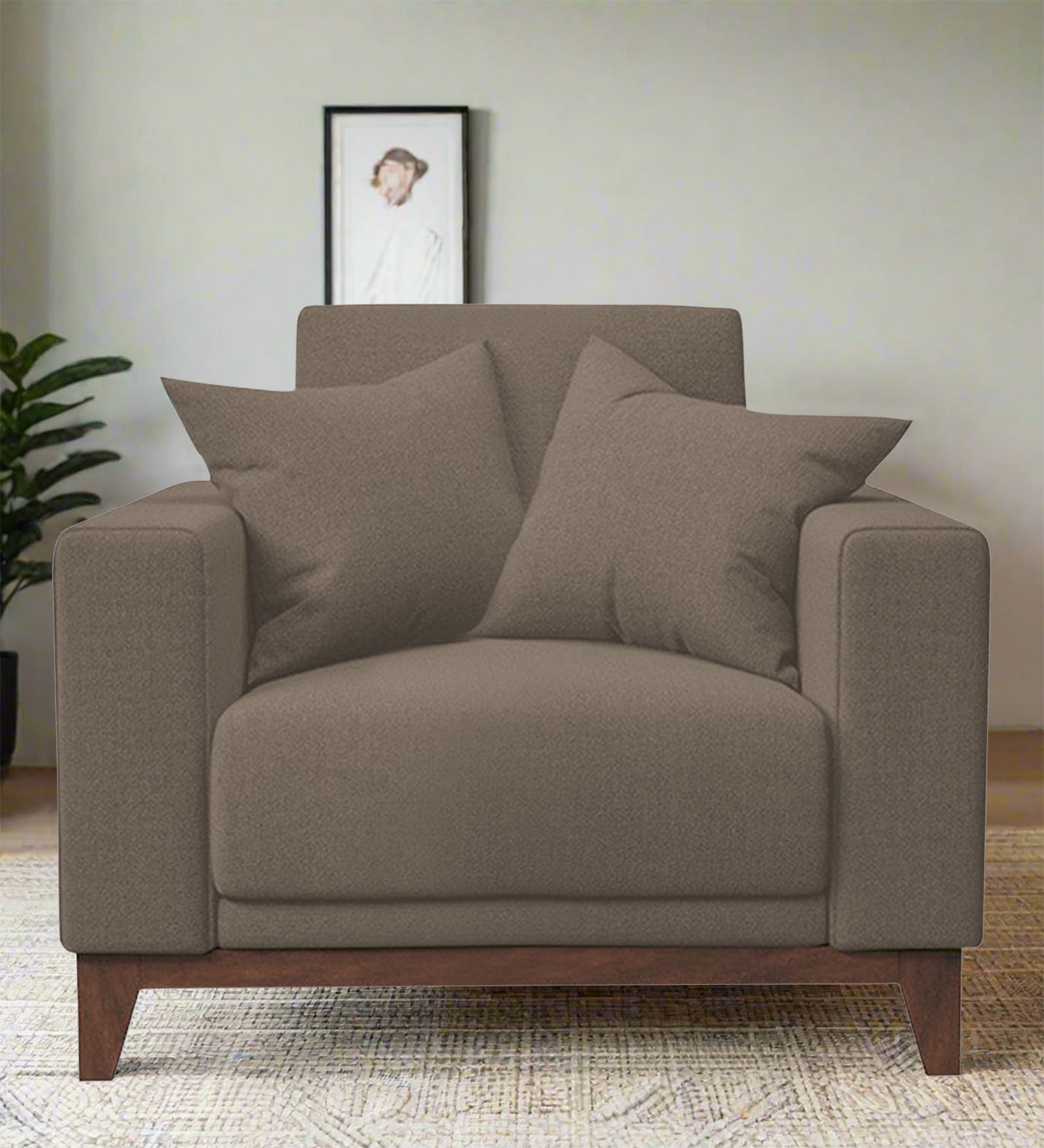 Luca Fabric 1 Seater Sofa in Hazel Beige Colour