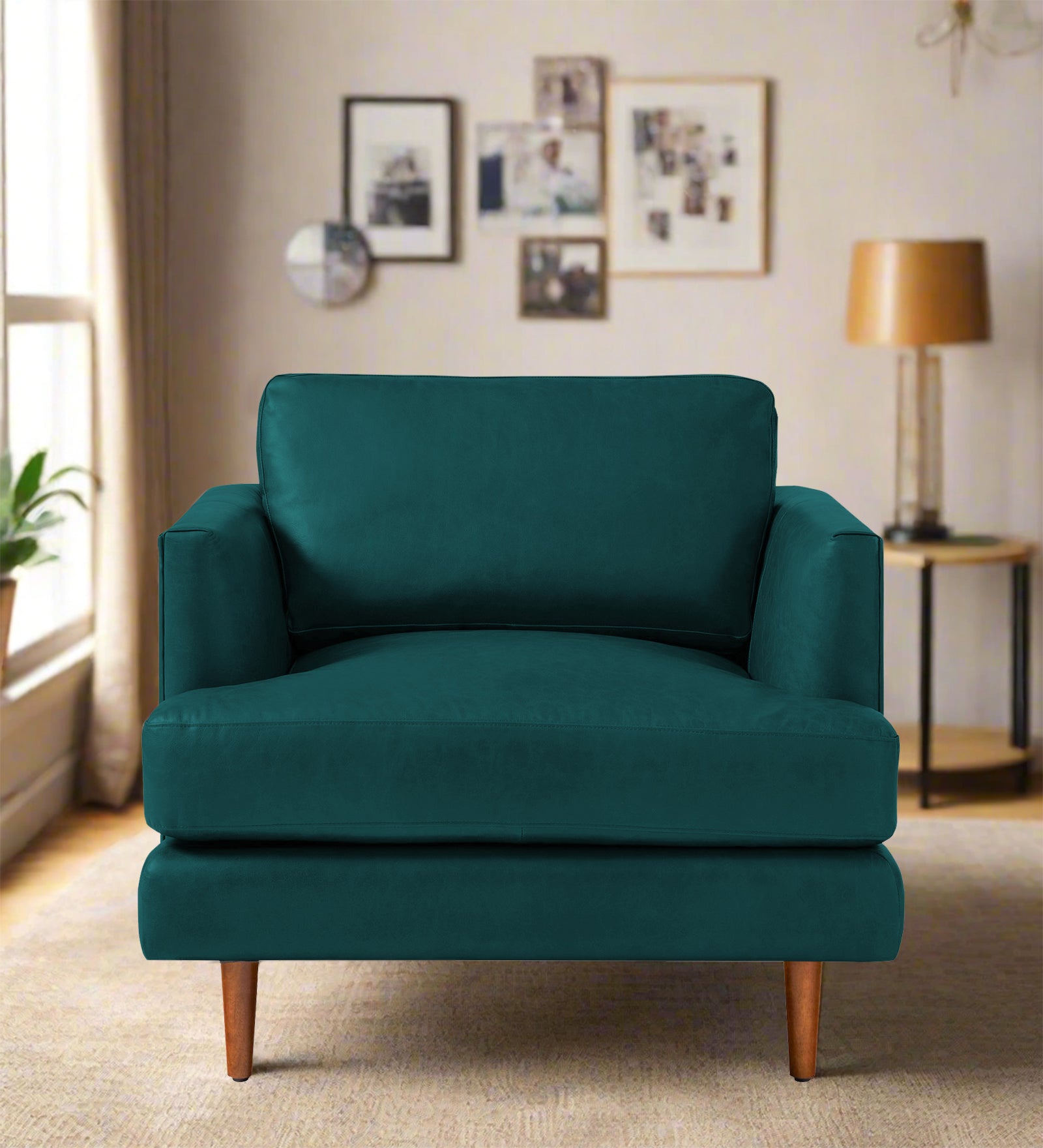 Sterio Leatherette 1 Seater Sofa In  Peakcock Blue Colour - Febonic Living