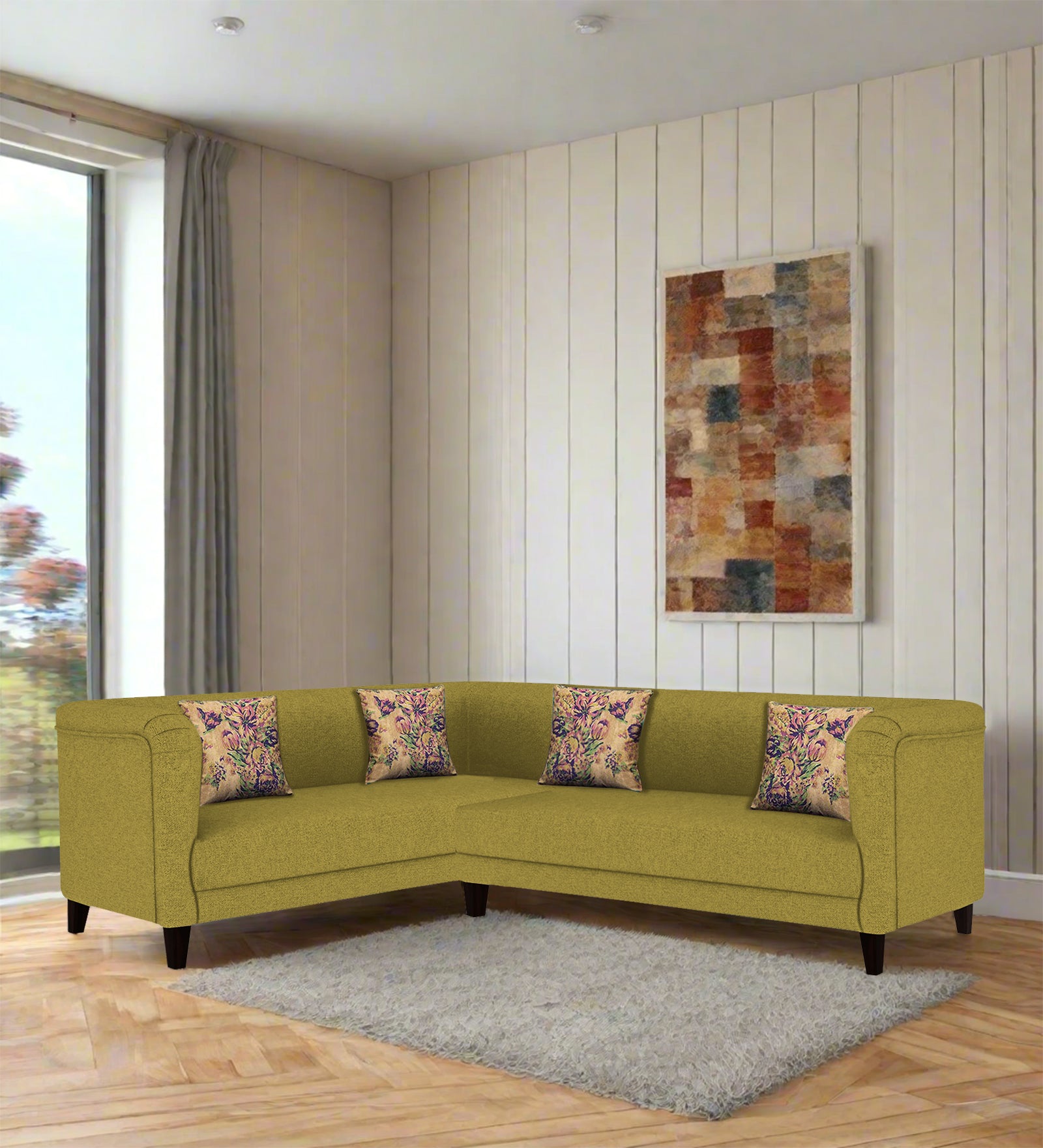 Niki Fabric Corner Sofa In Parrot Green Colour - Febonic Living