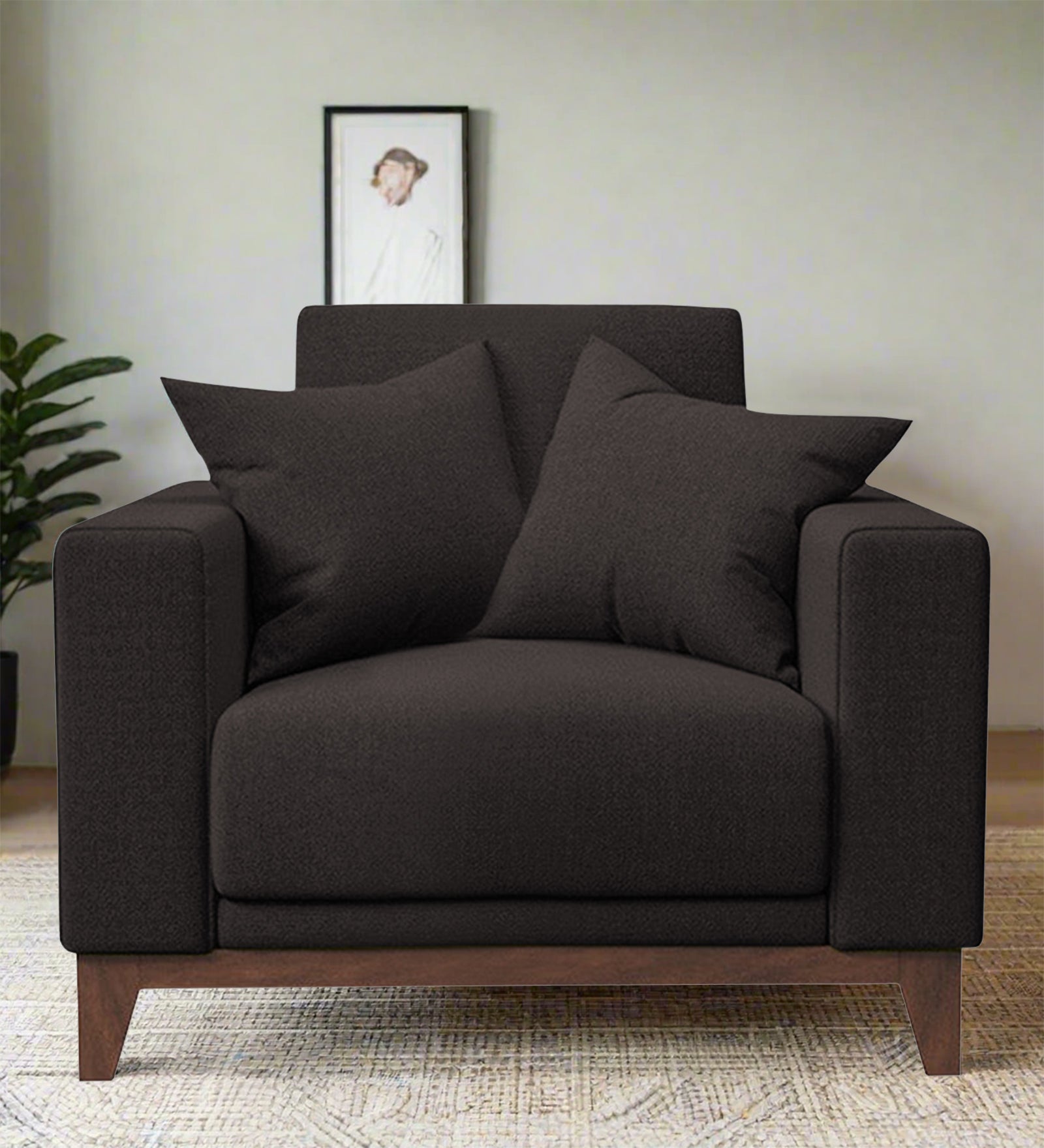 Luca Fabric 1 Seater Sofa in Dark Brown Colour