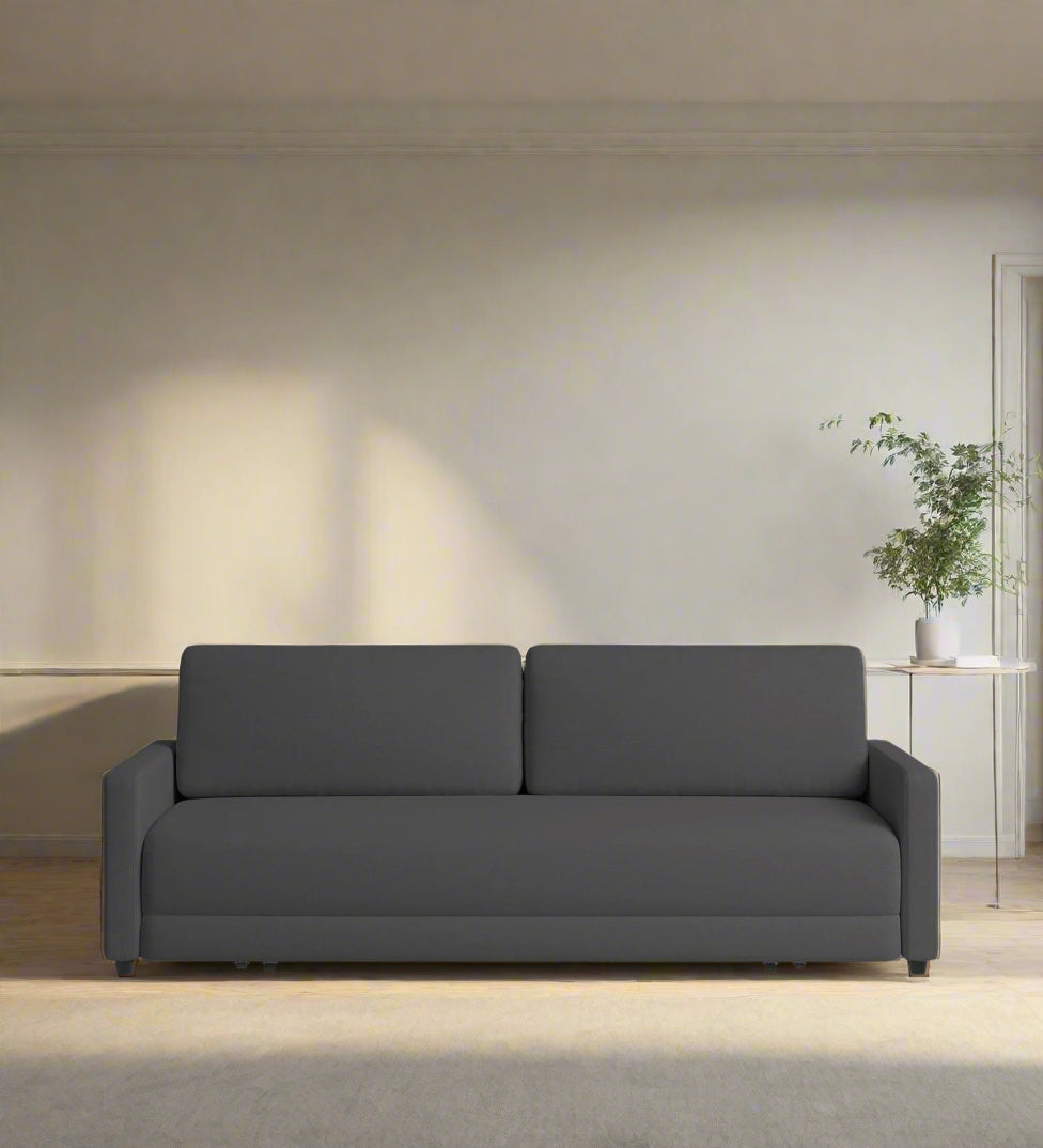 Leora Fabric 3 Seater Convertible Sofa Cum Bed In Stone Grey Colour - Febonic Living