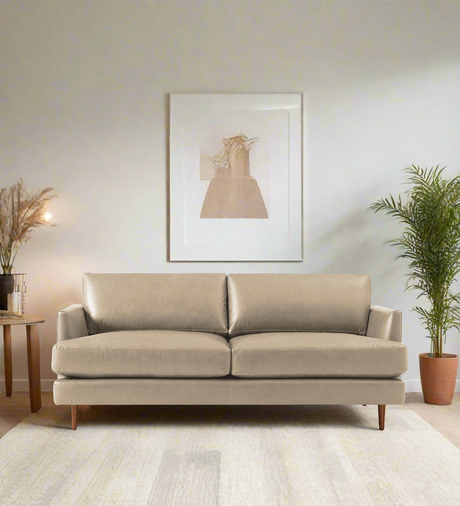 Sterio  2 Seater Leatherette Sofa - Tan Beige by Febonic Living