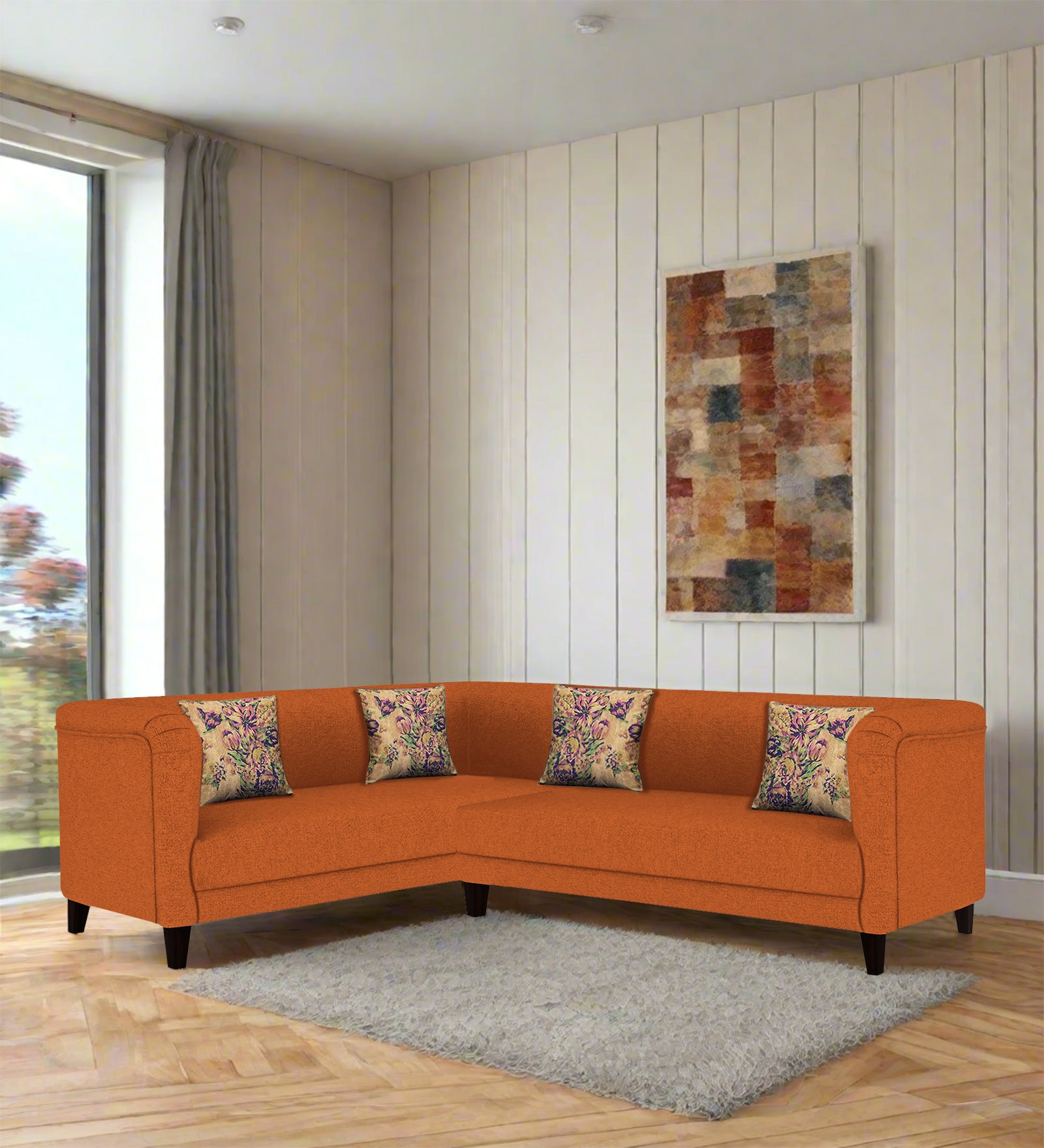Niki Fabric Corner Sofa In Vivid Orange Colour - Febonic Living