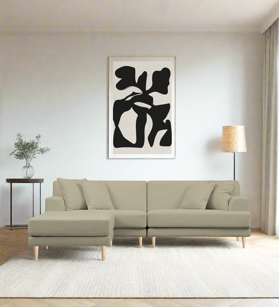 Woody  RHS  (3+Lounger) Fabric Sectional Sofa - Carnival Beige by Febonic Living