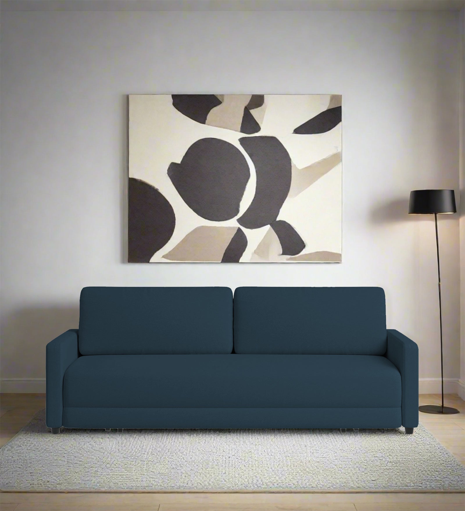 Leora Fabric 3 Seater Convertible Sofa Cum Bed In Cool Blue Colour - Febonic Living