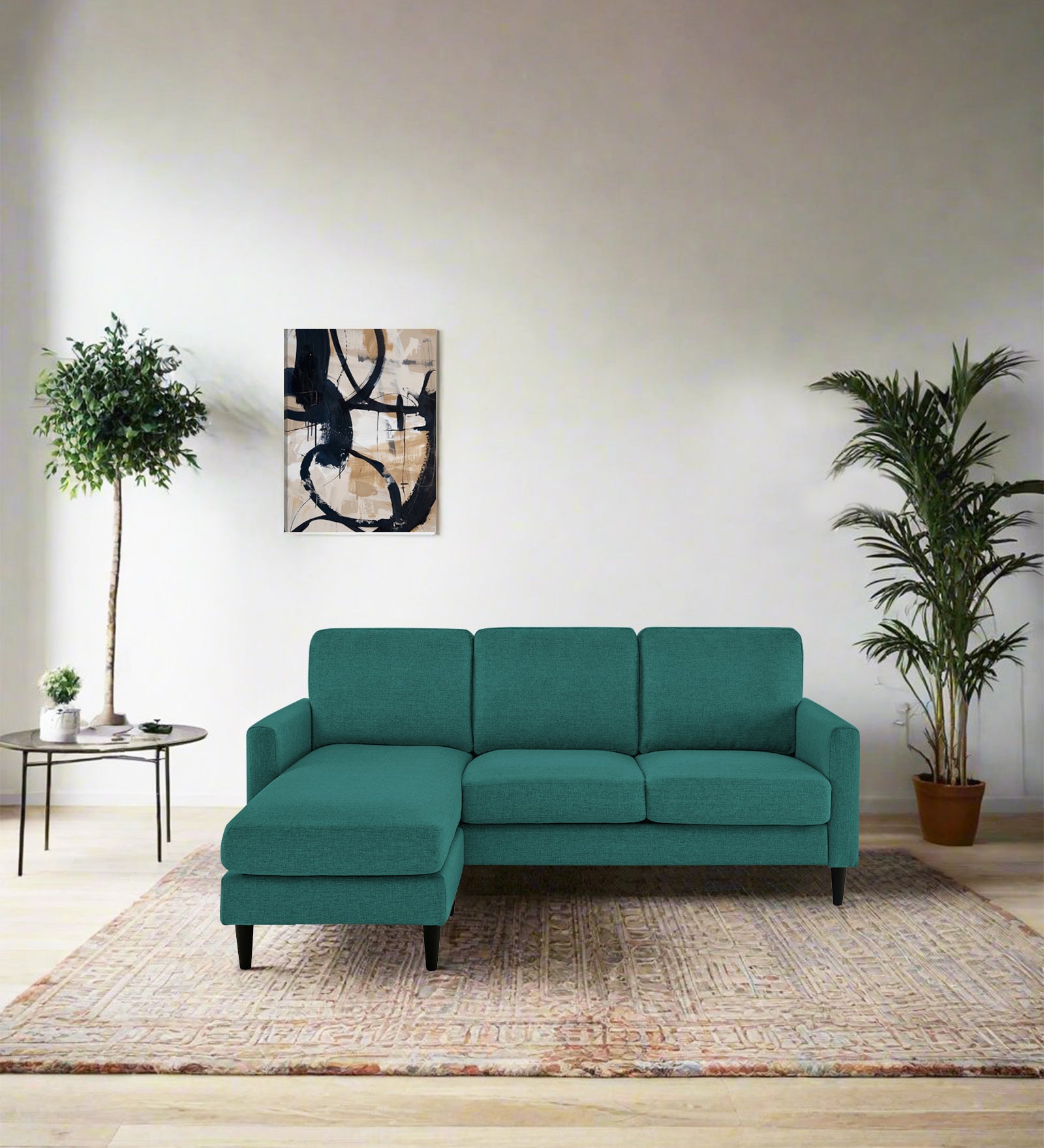 Romie Fabric RHS Sectional Sofa (2+Lounger) In Sea Green Colour