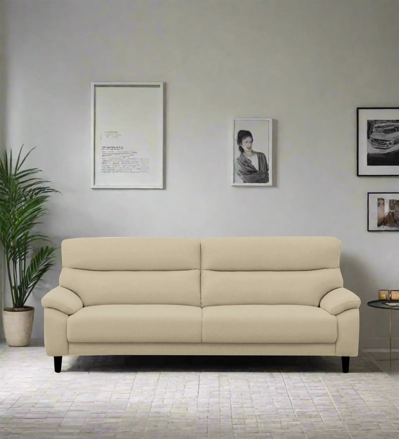Zibby Fabric 3 Seater Sofa In Cotton Beige Colour Febonic Living