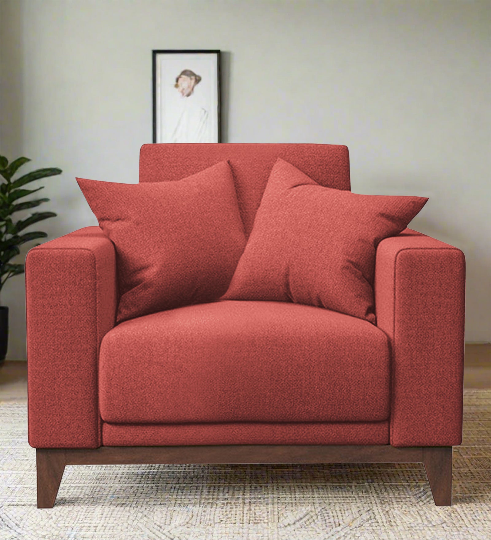 Luca Fabric 1 Seater Sofa in Salmon Pink Colour