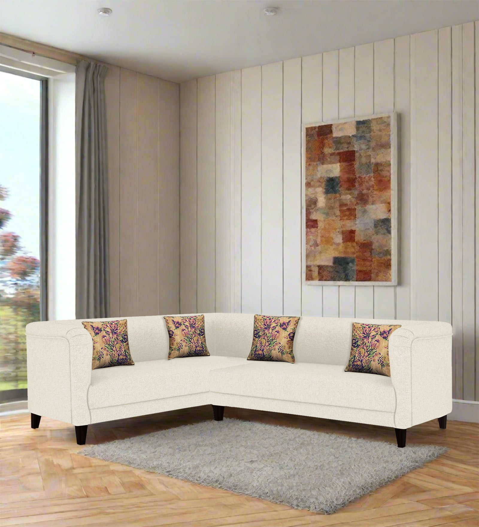 Niki Fabric Corner Sofa In Ivory Cream Colour - Febonic Living