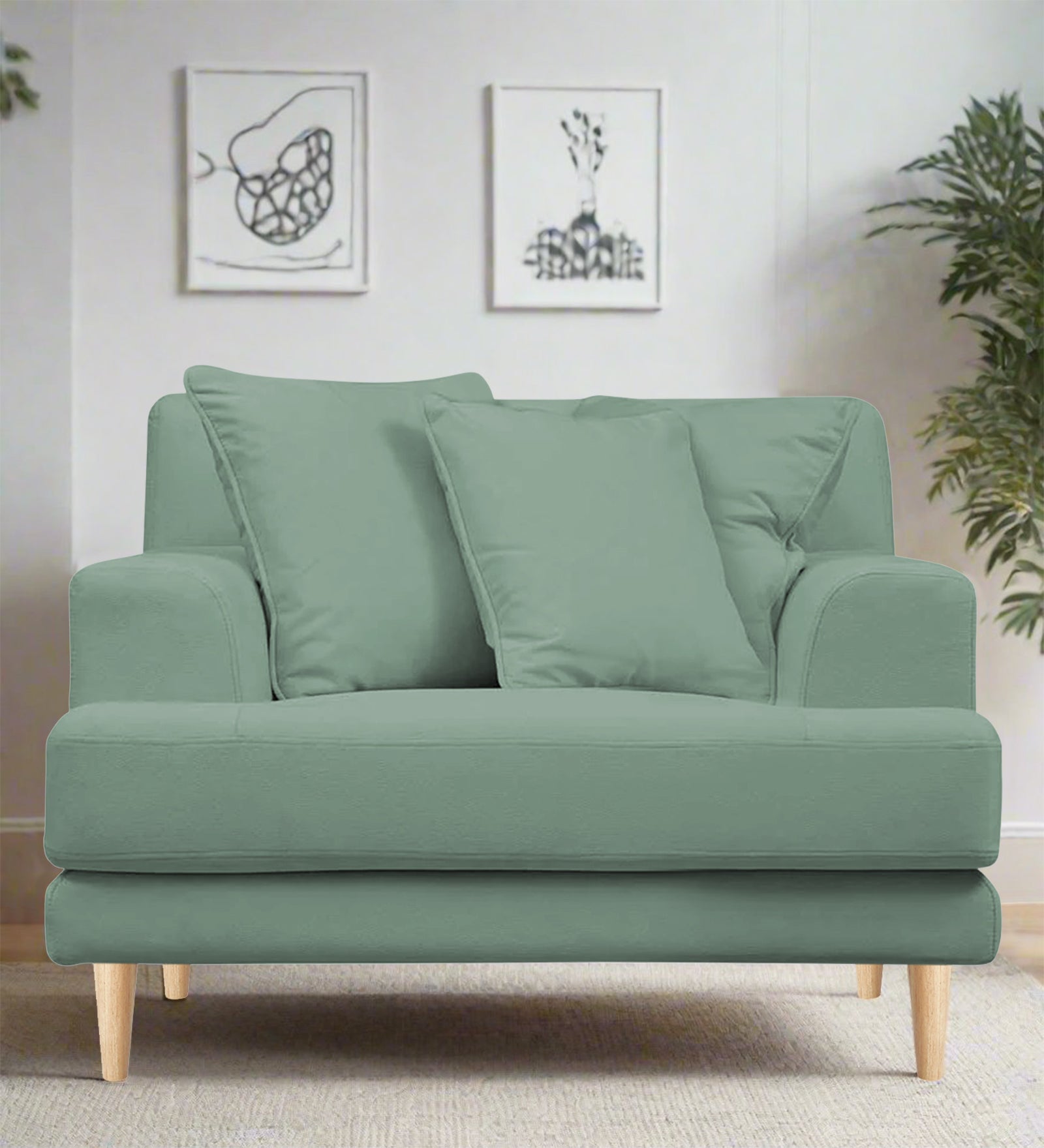 Woody Fabric 1 Seater Sofa in Mist Blue Colour