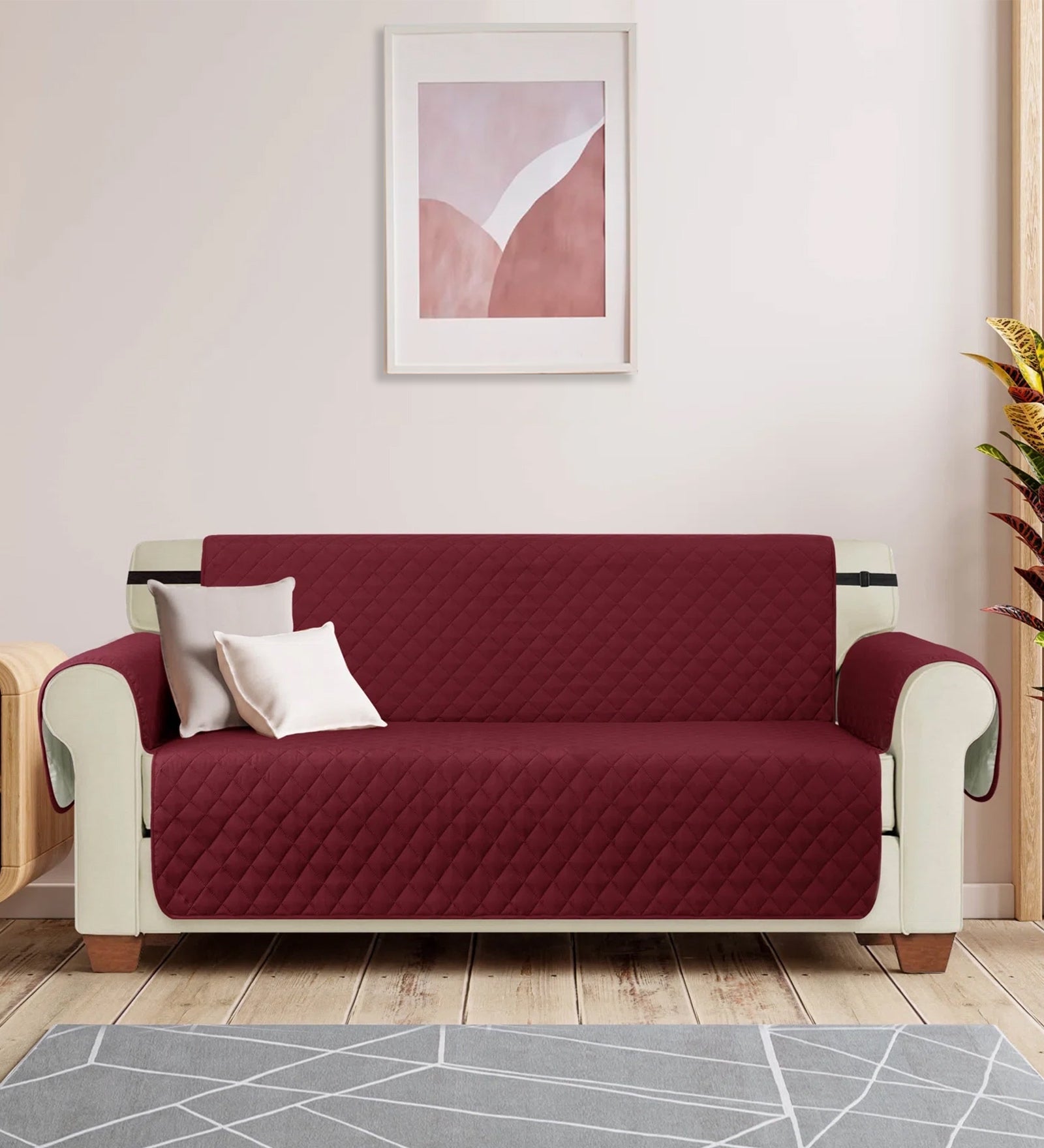 3 Seater Fabric Sofa Cover in Blood Maron Colour