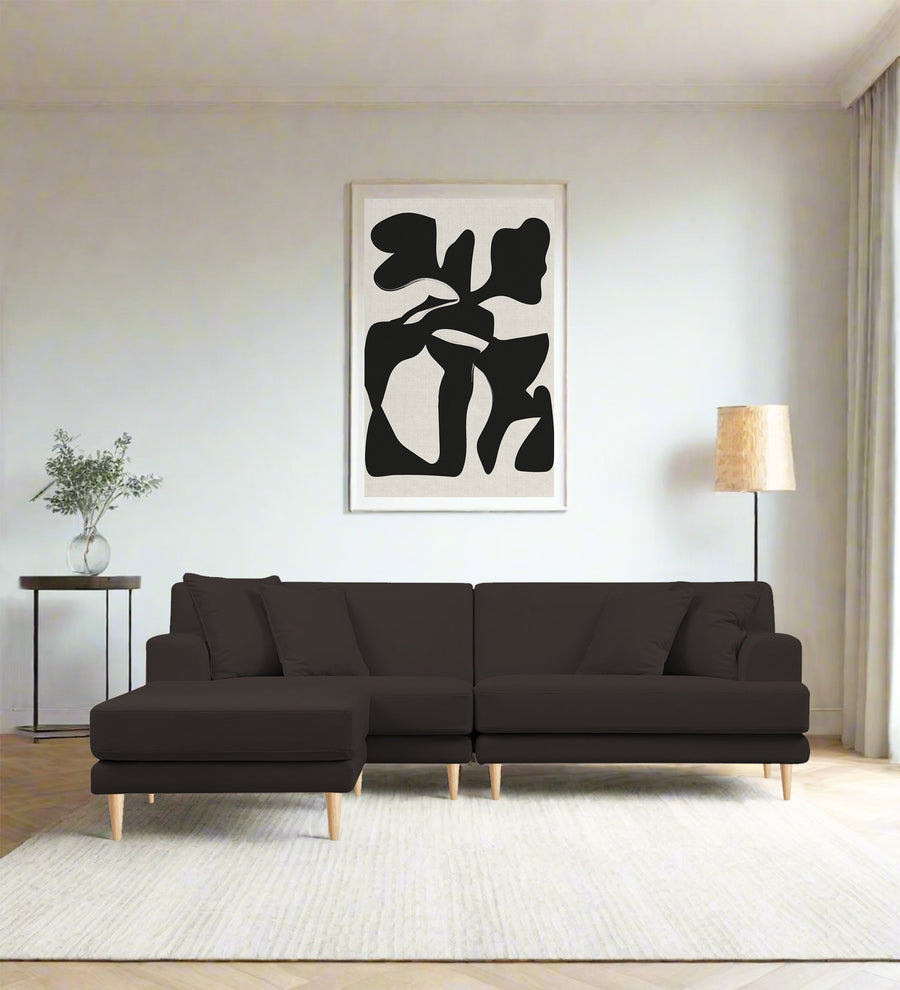Woody  RHS  (3+Lounger) Fabric Sectional Sofa - Coal Brown by Febonic Living
