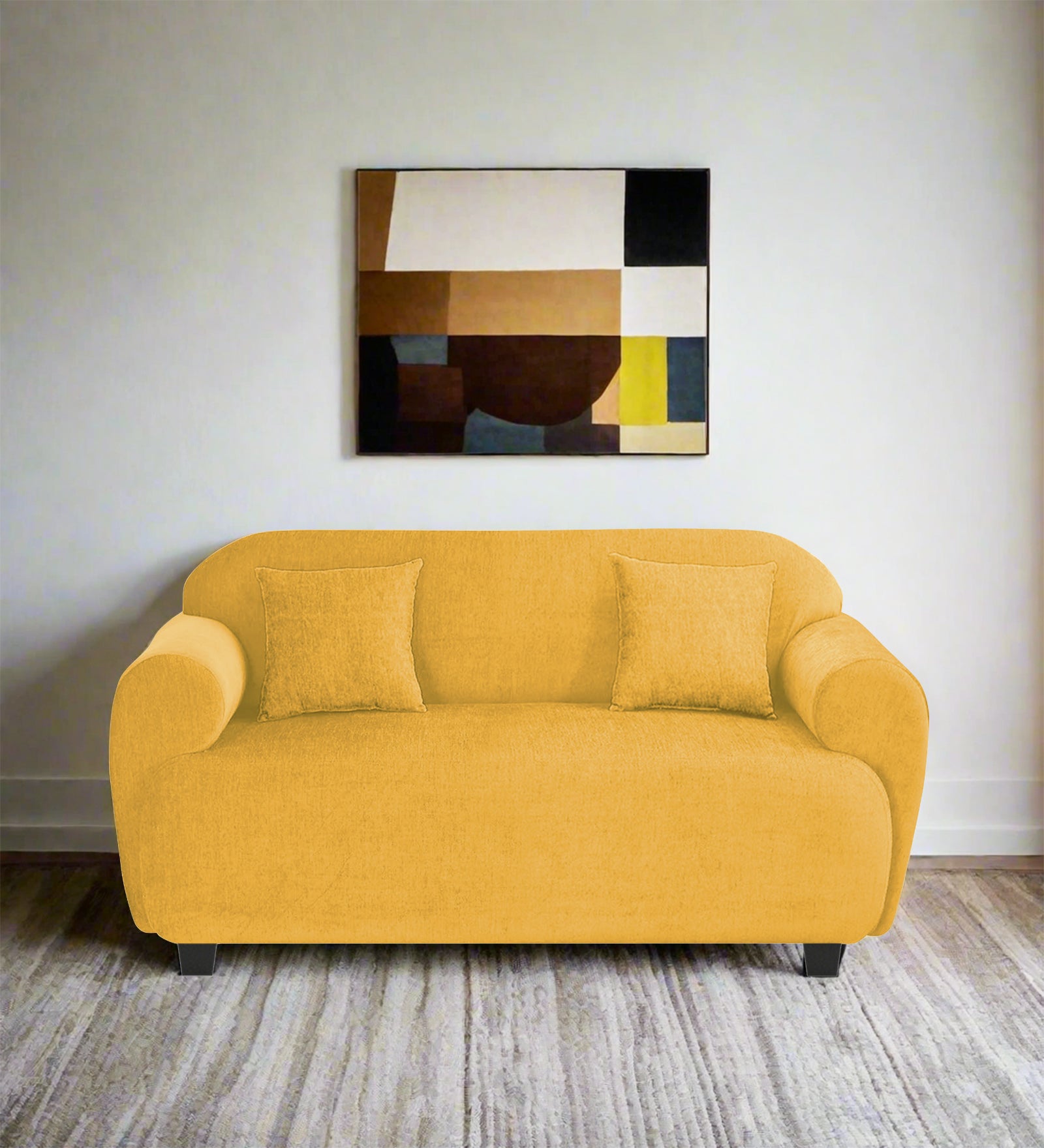 Apollo Fabric 2 Seater Sofa In Bold Yellow Colour - Febonic Living