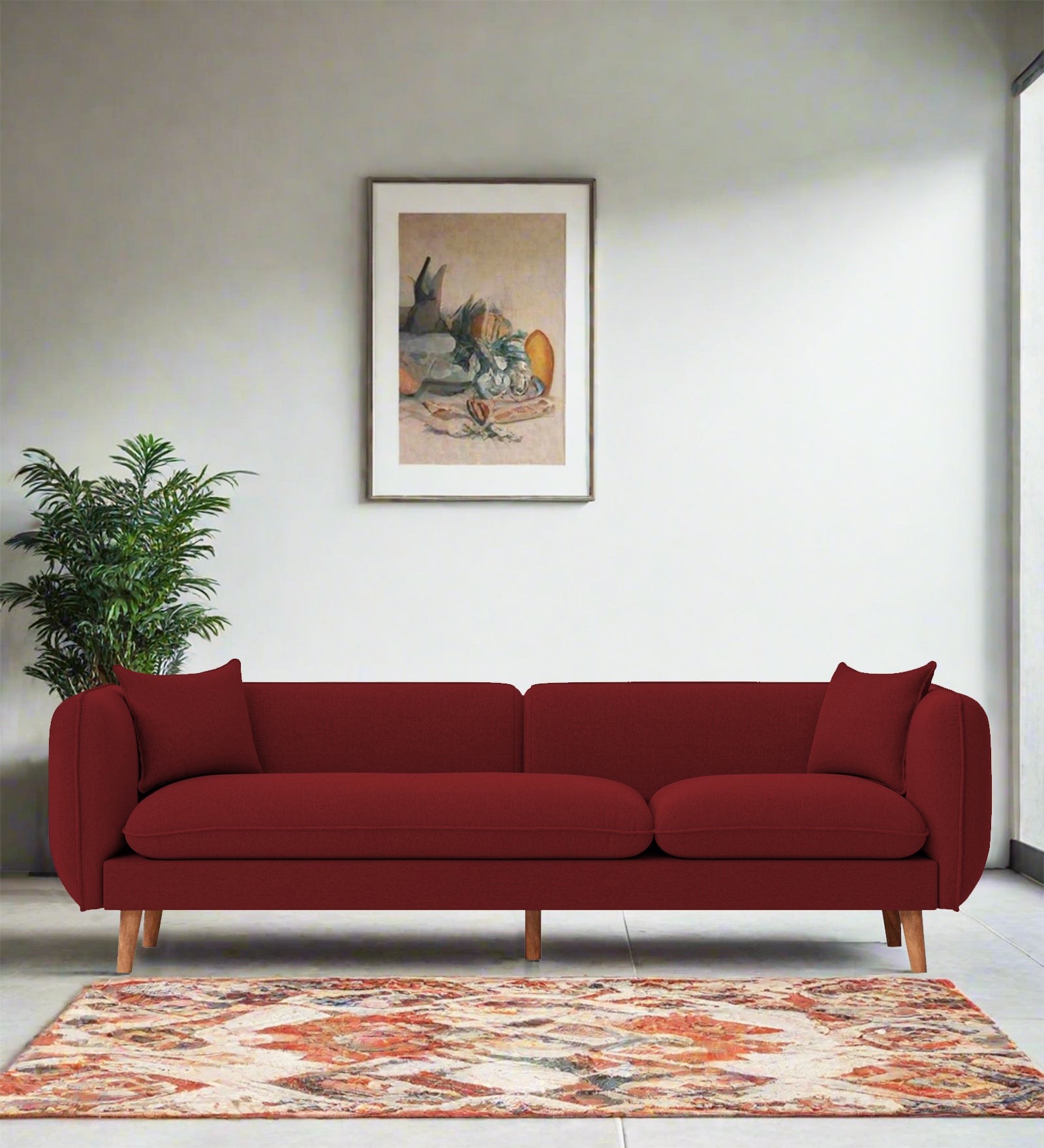 Reva Fabric 3 Seater Sofa In Corel Red Colour