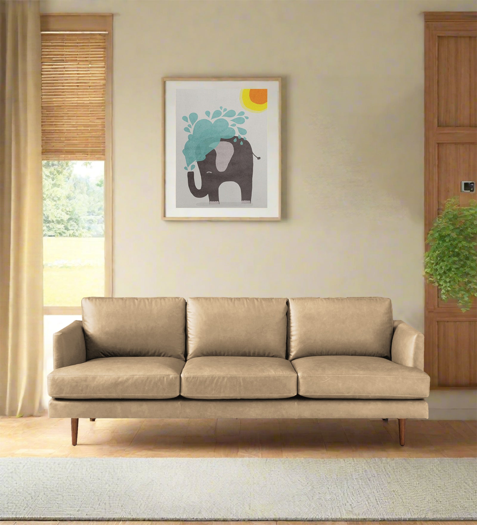 Sterio Leatherette 3 Seater Sofa in Corn Beige Colour