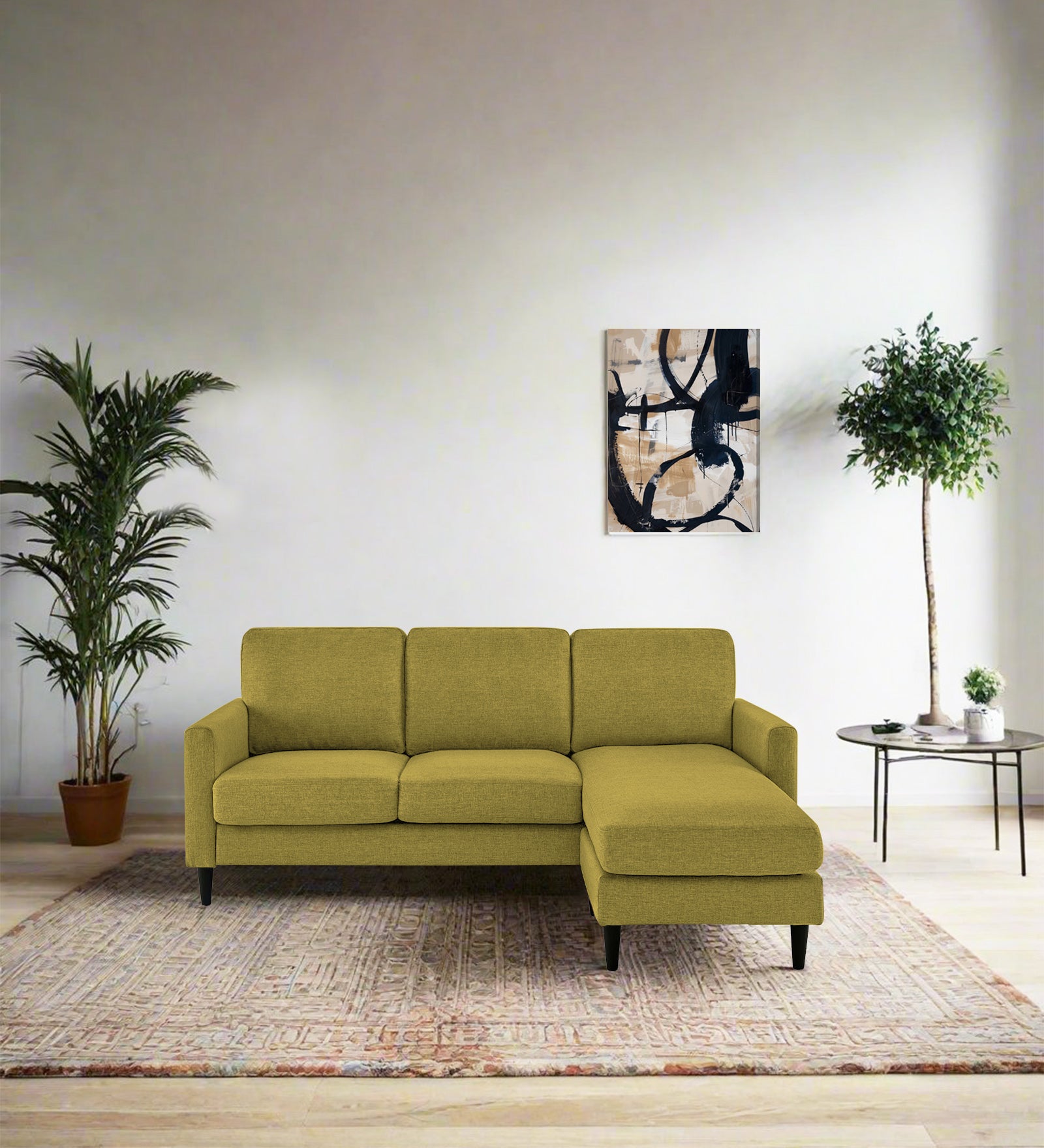 Romie Fabric LHS Sectional Sofa (2+Lounger) In Parrot Green Colour