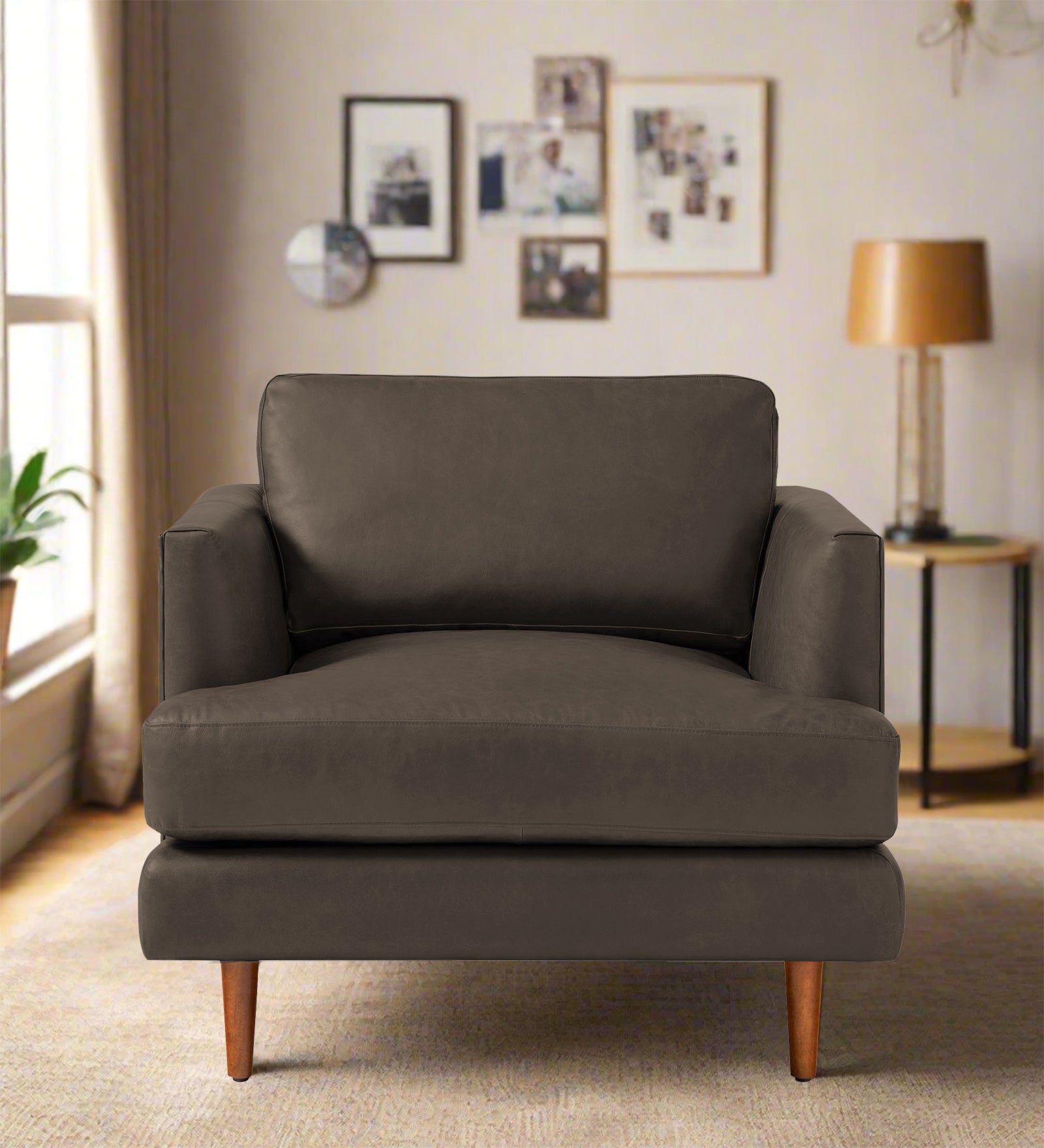 Sterio Leatherette 1 Seater Sofa In  Peca Brown Colour - Febonic Living