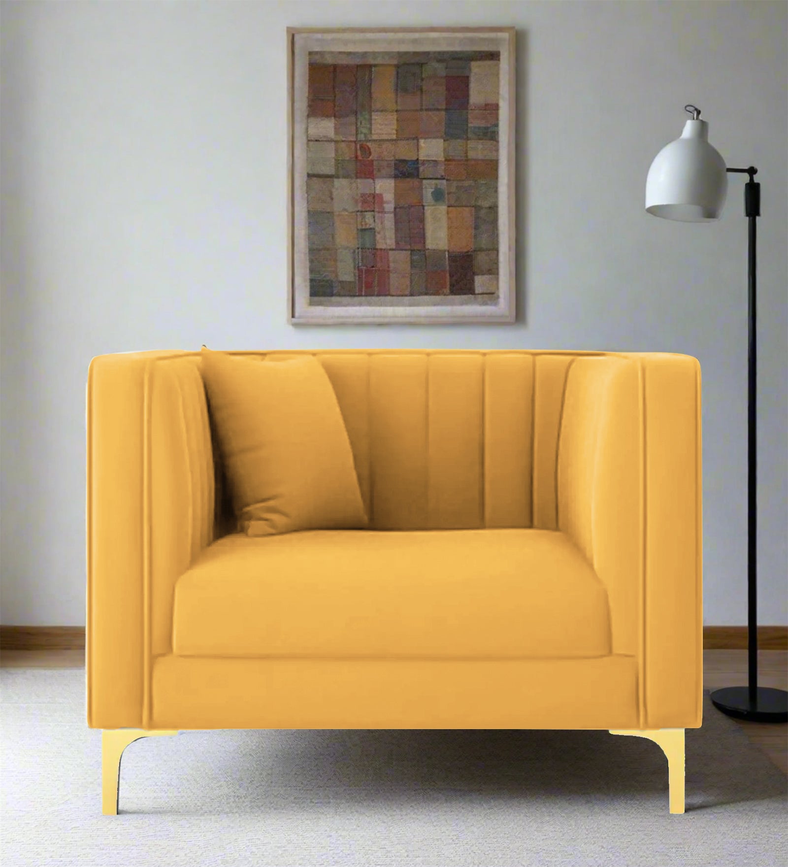 Saban Velvet 1 Seater Sofa in Turmeric yellow Colour - Febonic Living