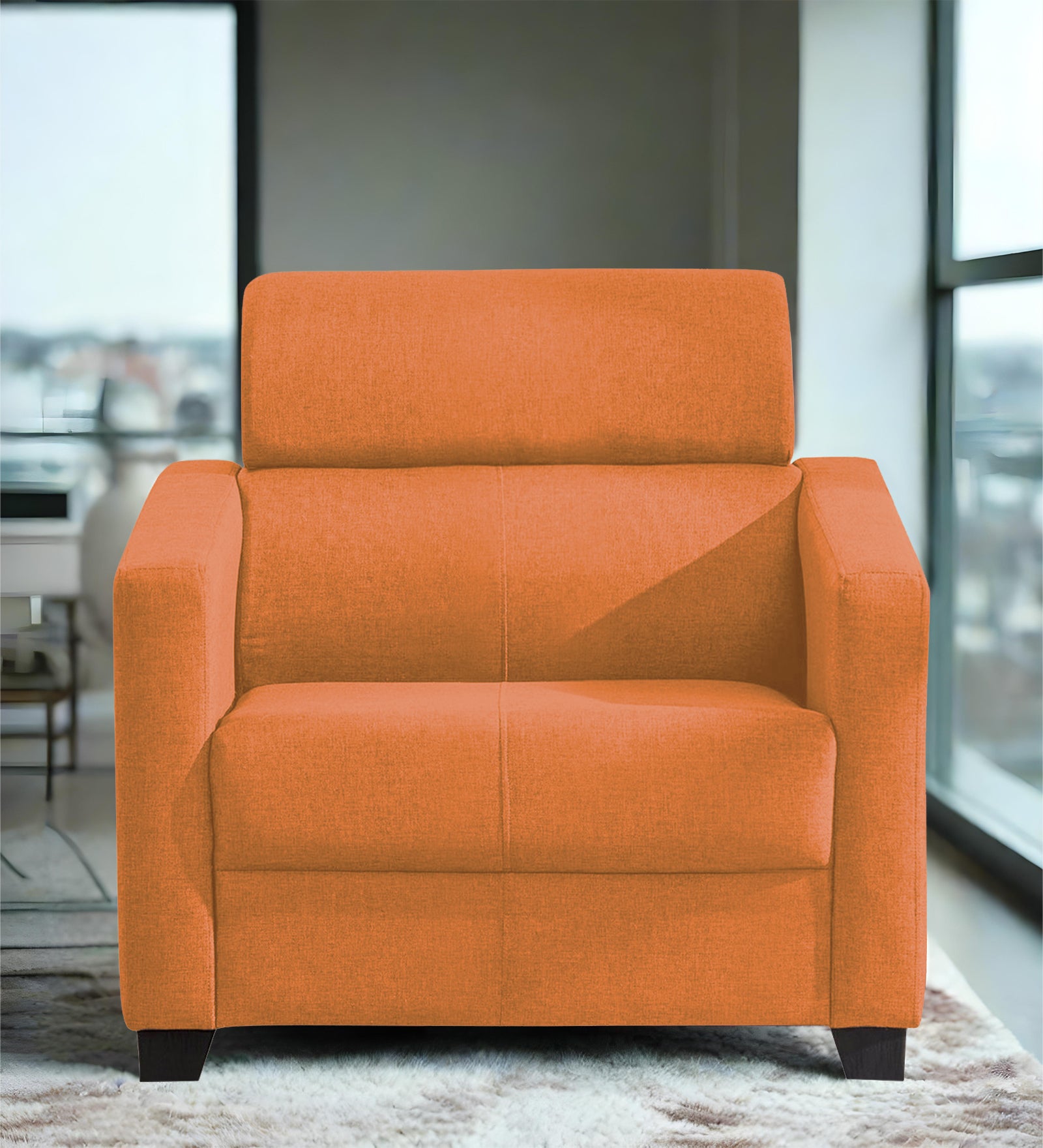 Devo Fabric 1 Seater Sofa in Dark Orange Colour