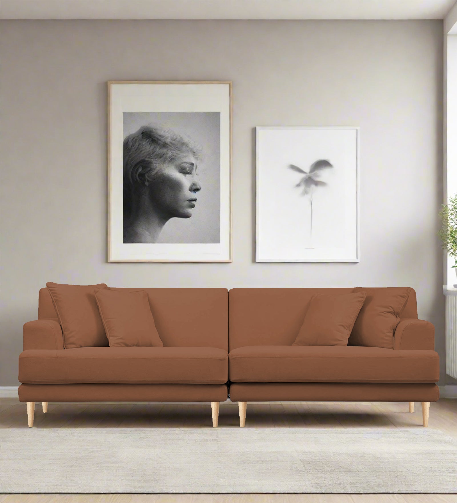 Woody Fabric 4 Seater Sofa in Caramel Beige Colour