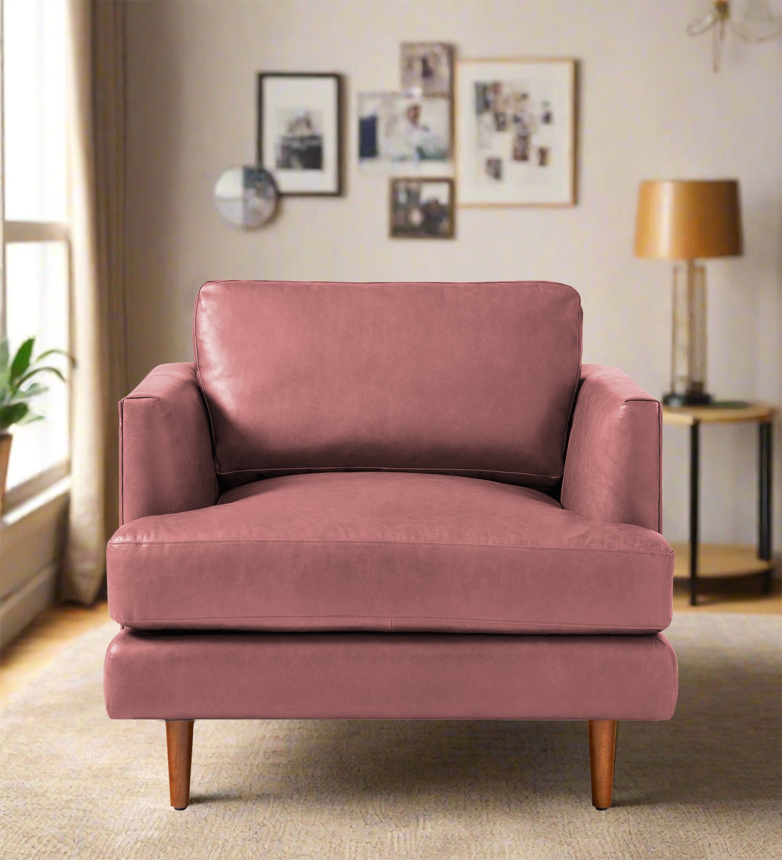 Sterio Leatherette 1 Seater Sofa In  Light Pink Colour - Febonic Living