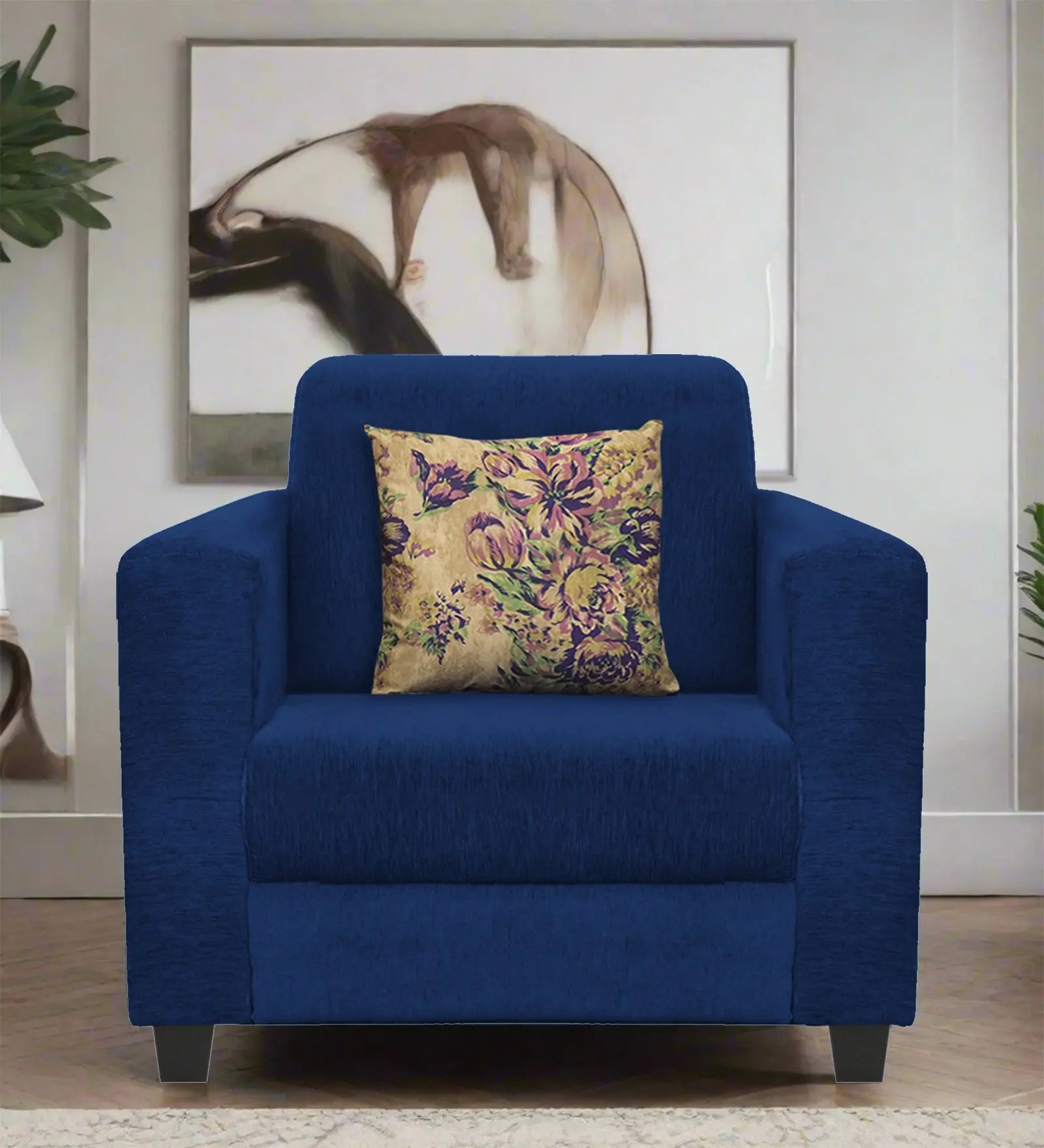 Lipu Fabric 1 Seater Sofa In Royal Blue Colour Febonic Living