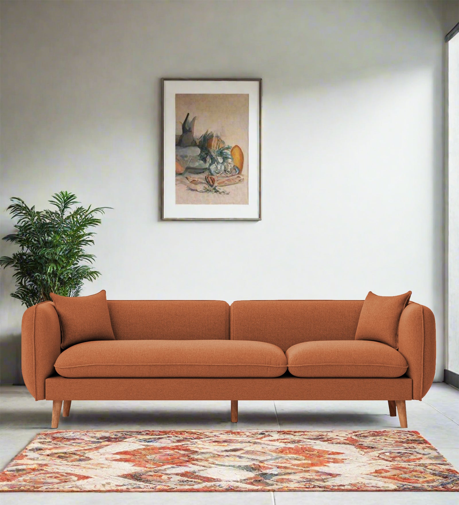 Reva Fabric 3 Seater Sofa In Safforn Orange Colour