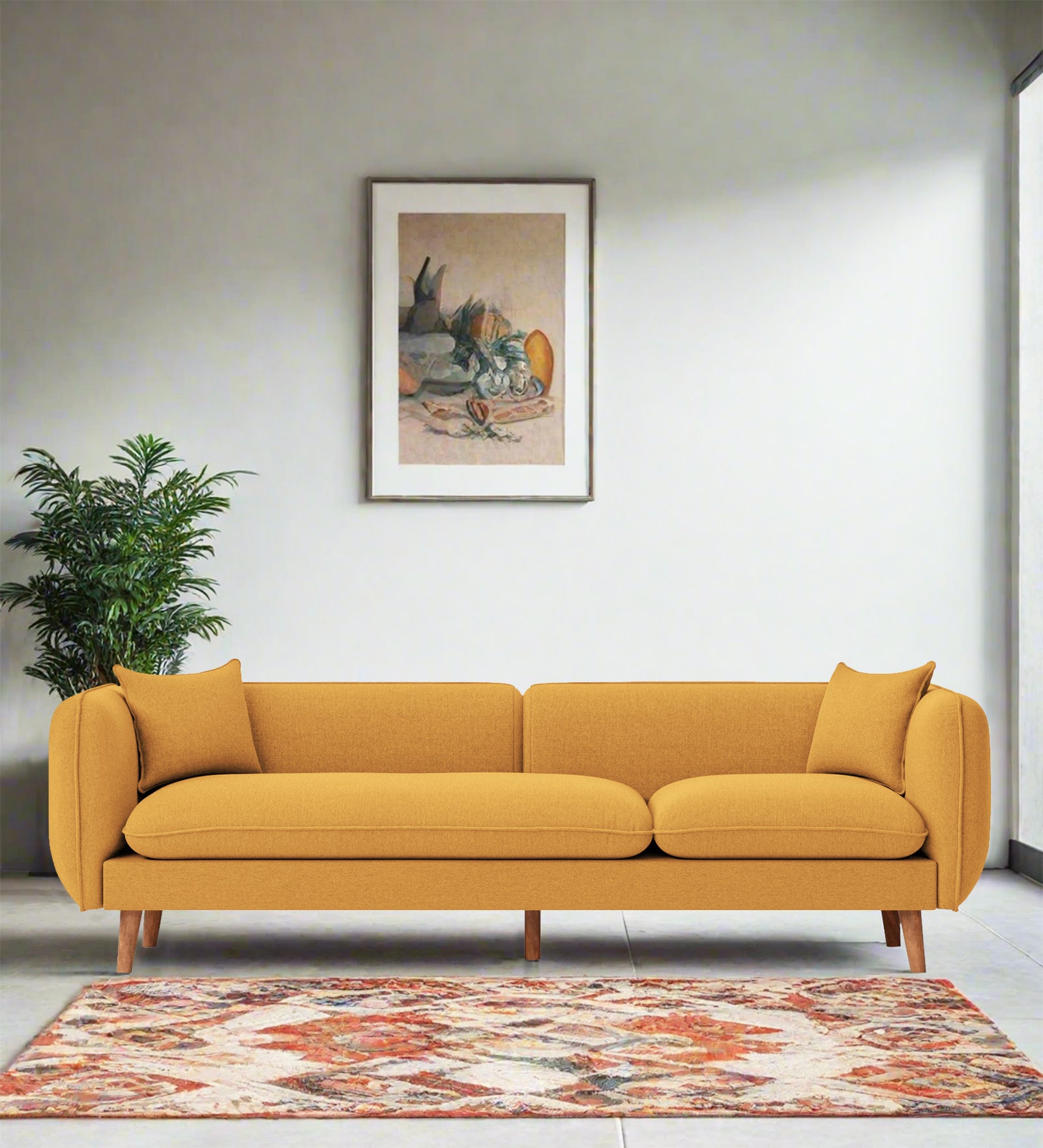 Reva Fabric 3 Seater Sofa In Blush Yellow Colour