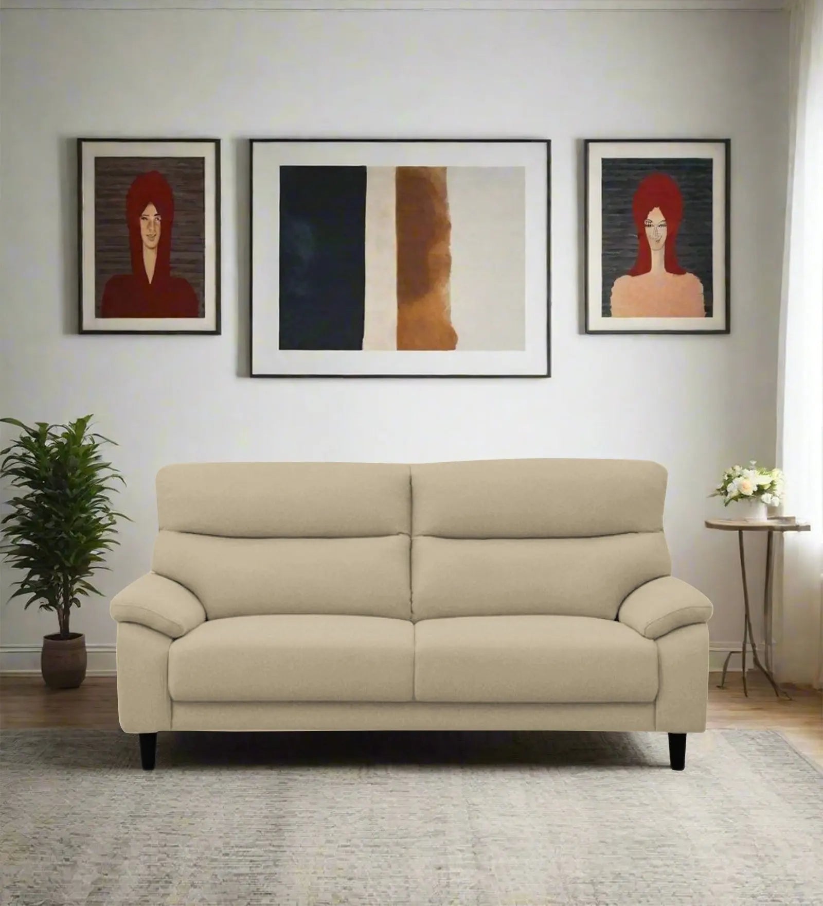 Zibby Fabric 2 Seater Sofa In Cotton Beige Colour Febonic Living