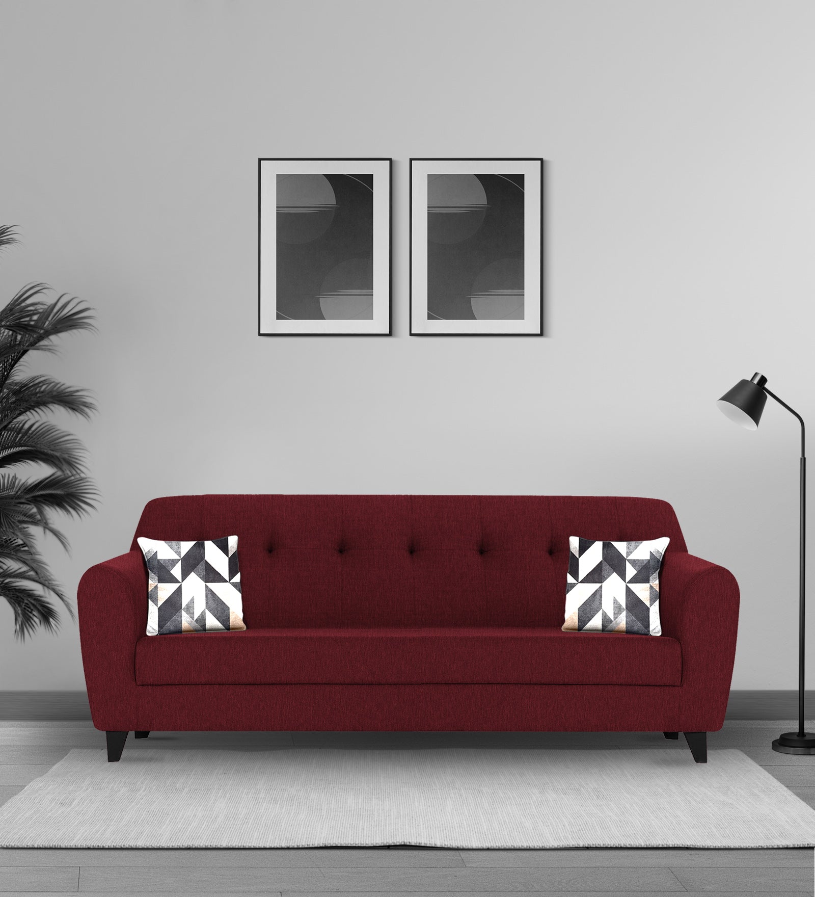 Melaan Fabric 3 Seater Sofa In Blood Maroon Colour