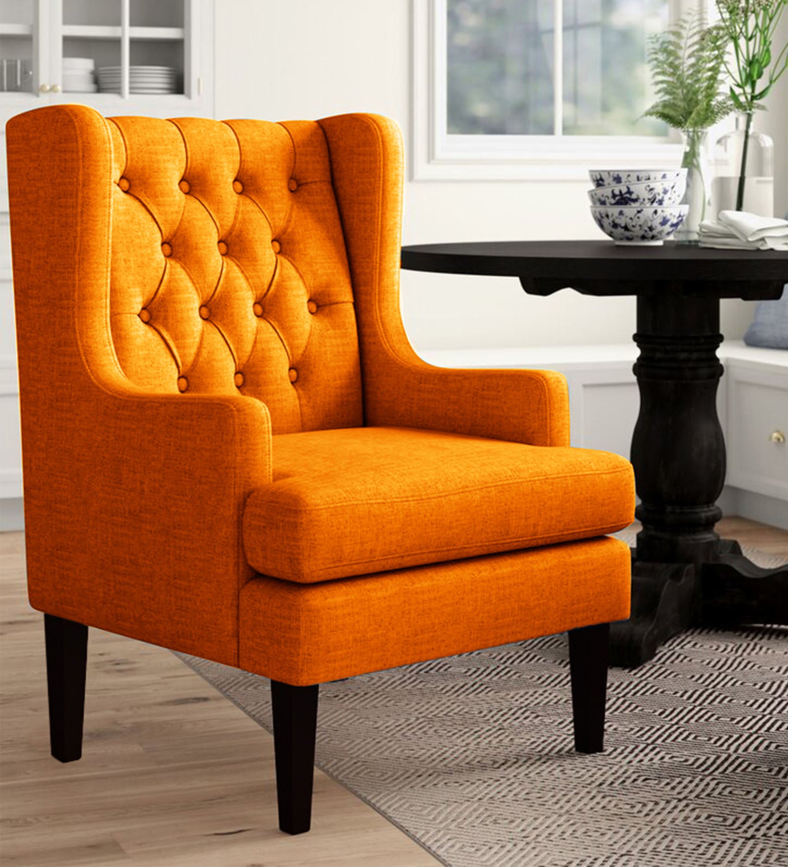 Panas Fabric Wing Chair In Vivid Orange Colour