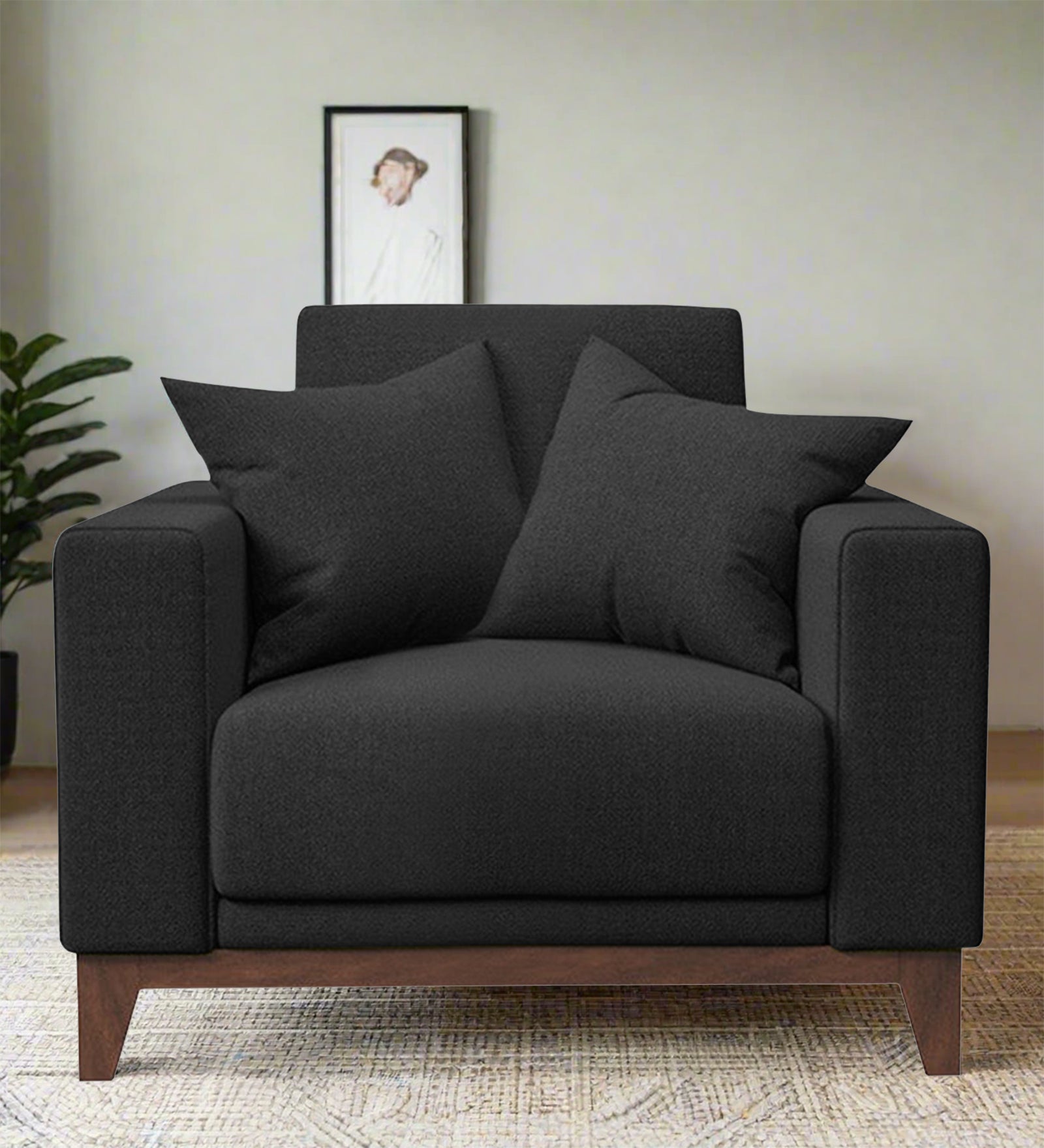 Luca Fabric 1 Seater Sofa in Bitter Black Colour