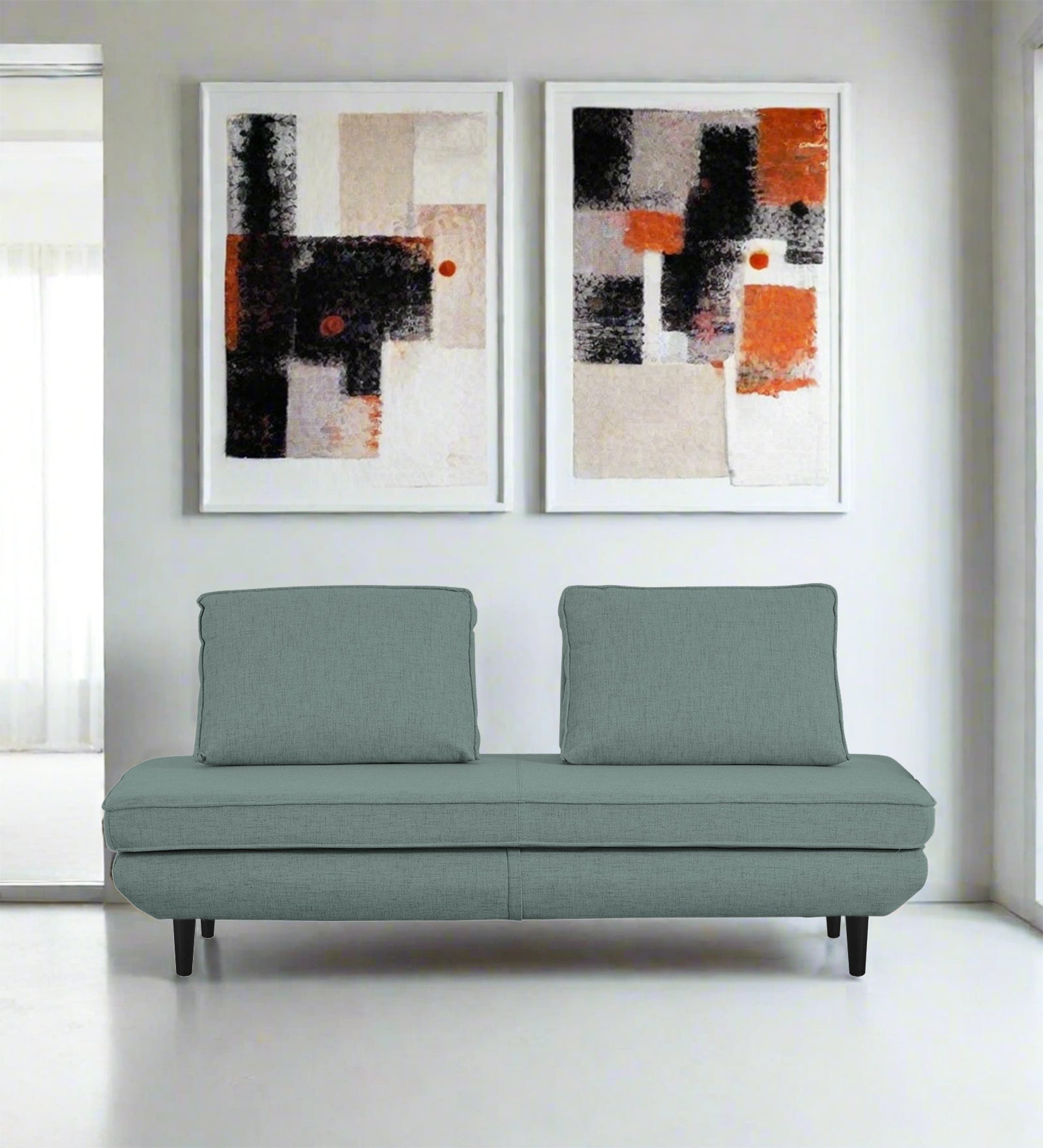 Hiver Fabric Day Bed Sofa In Suka Beige Colour With Back Rest - Febonic Living