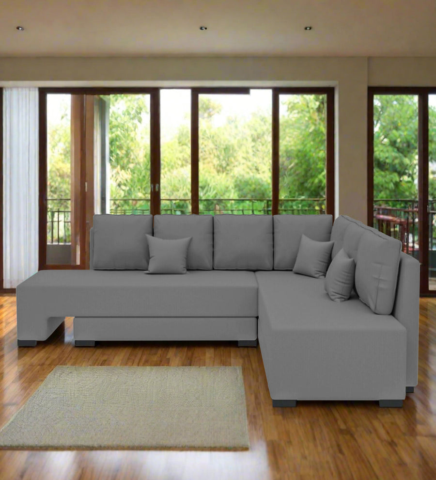 Corby  RHS 6 Seater Convertible  Cum Bed Velvet Sofa - Light Grey by Febonic Living