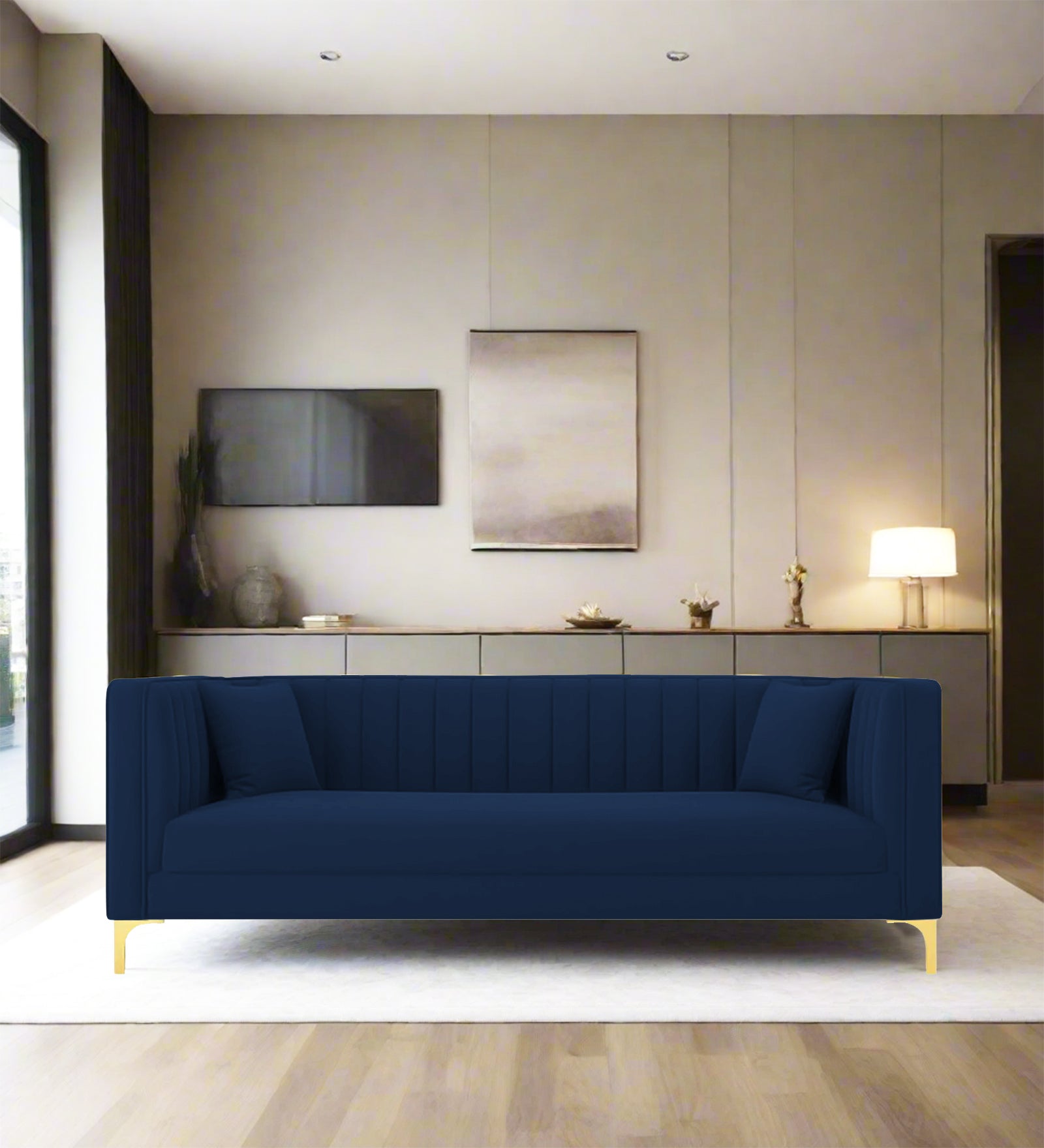 Saban Velvet 3 Seater Sofa in imperial blue Colour - Febonic Living