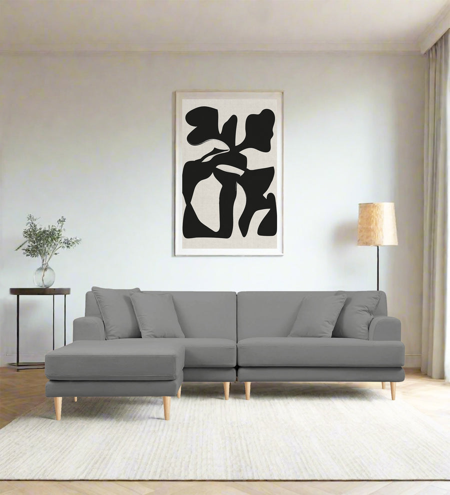 Woody  RHS  (3+Lounger) Fabric Sectional Sofa - Smoke Grey by Febonic Living