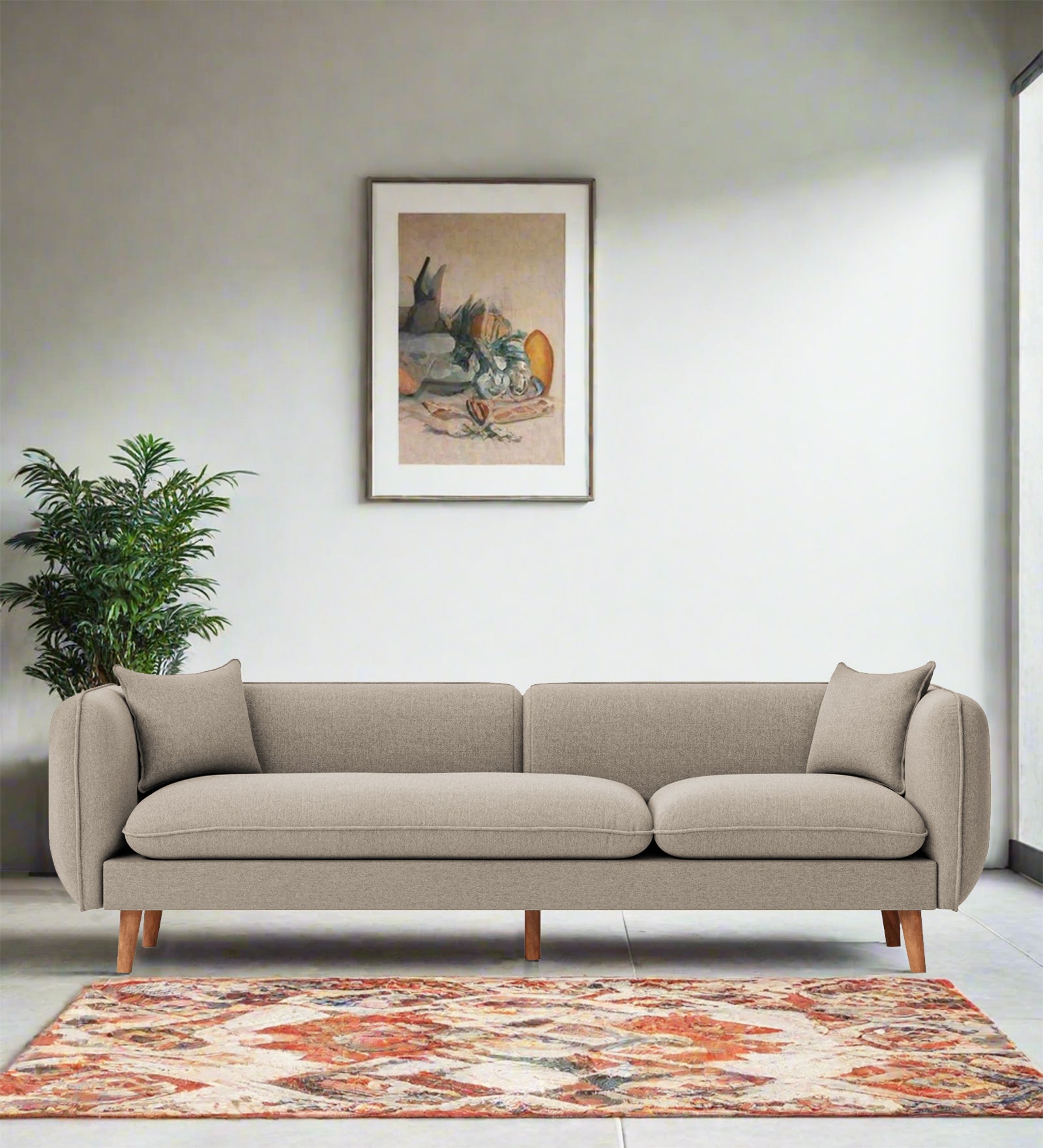 Reva Fabric 3 Seater Sofa In Khaki Beige Colour