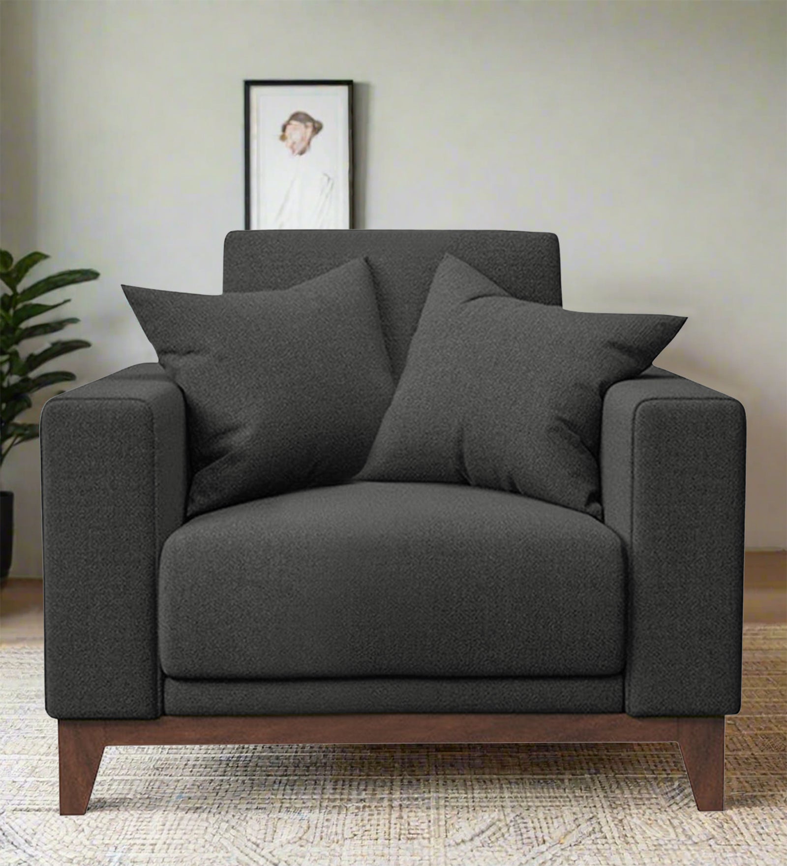 Luca Fabric 1 Seater Sofa in Charcoal Grey Colour