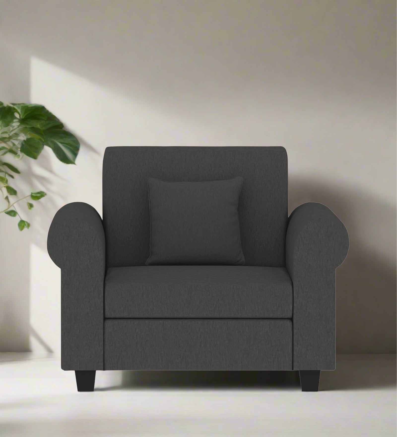 Derado Fabric 1 Seater Sofa in Charcoal Grey Colour