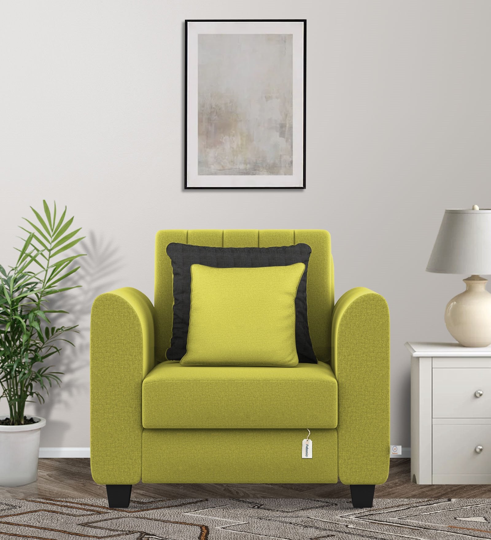 Cosmic Fabric 1 Seater Sofa in Parrot Green Colour