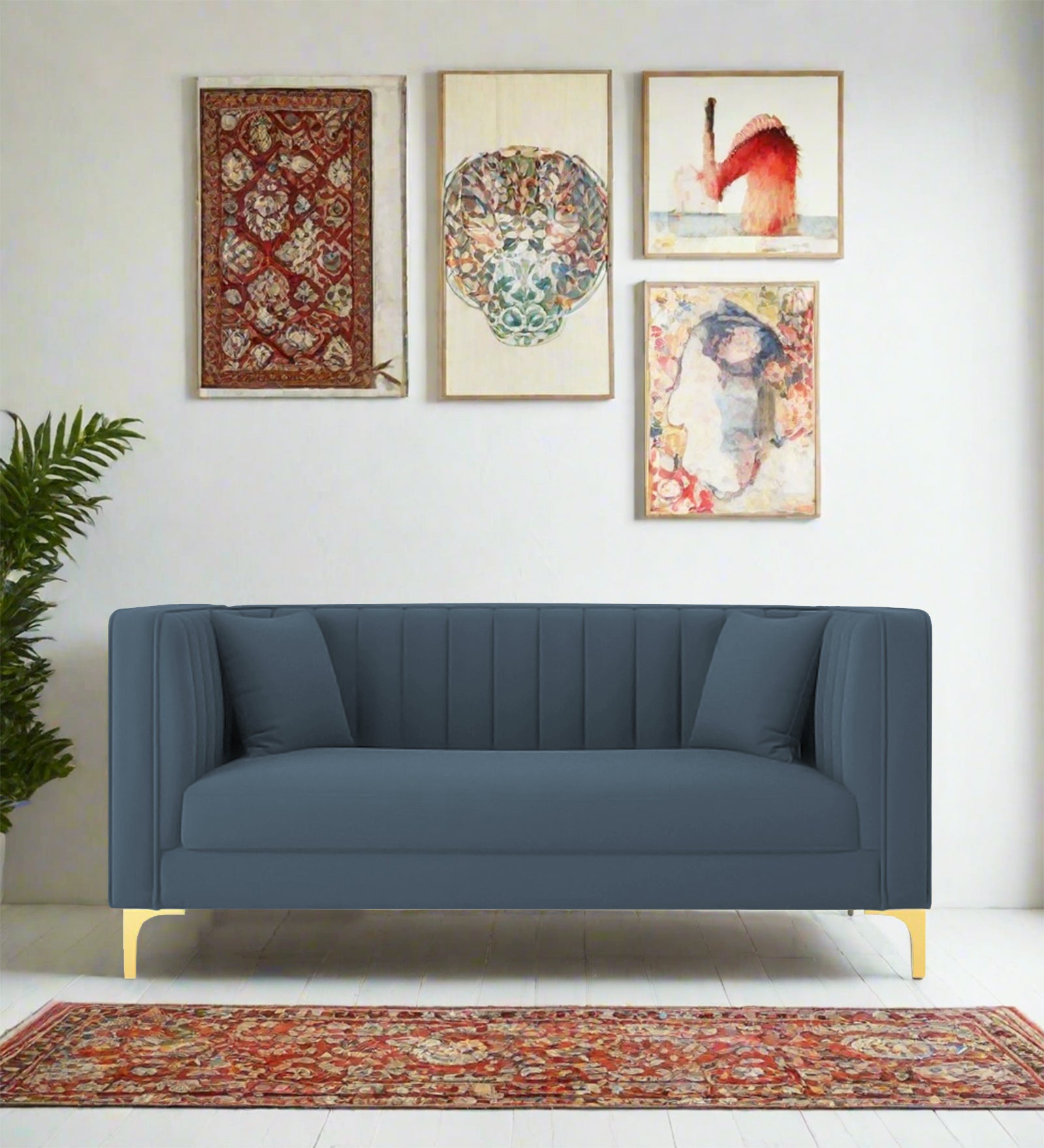 Saban Velvet 2 Seater Sofa in Oxford blue Colour - Febonic Living