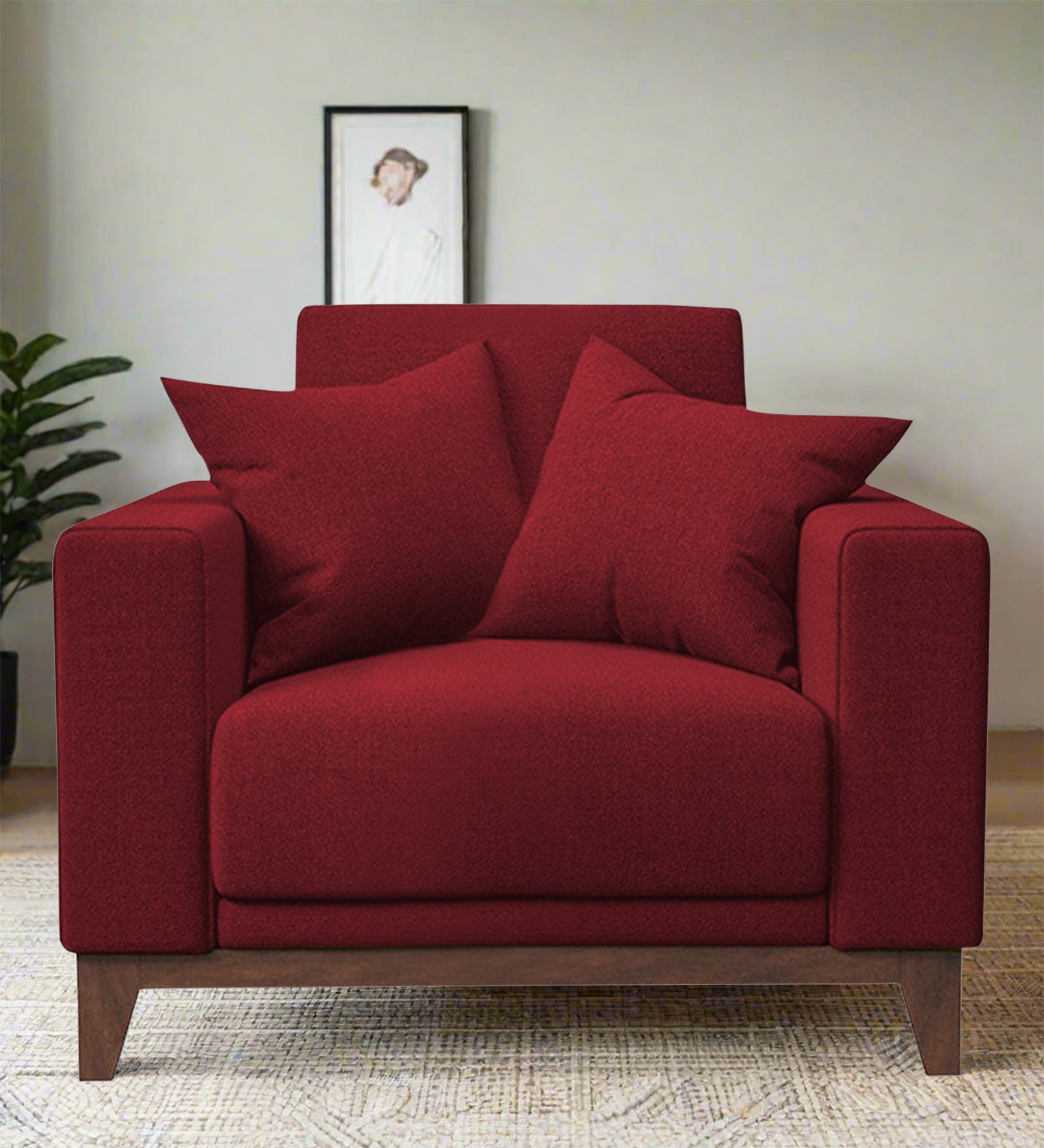 Luca Fabric 1 Seater Sofa in Chilli Red Colour