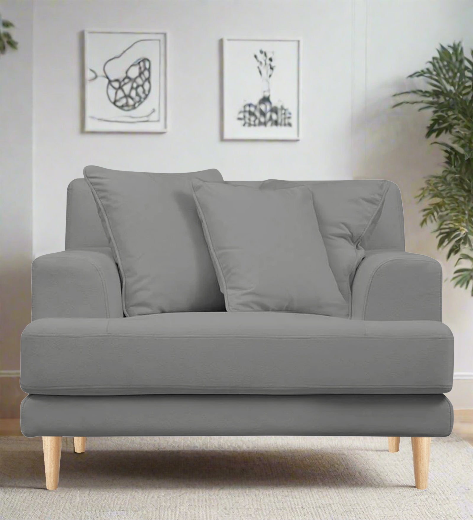 Woody Fabric 1 Seater Sofa in Smoke Grey Colour