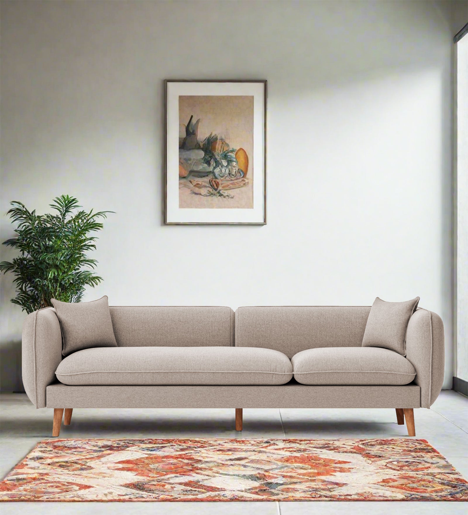 Reva Fabric 3 Seater Sofa In Natural Beige Colour