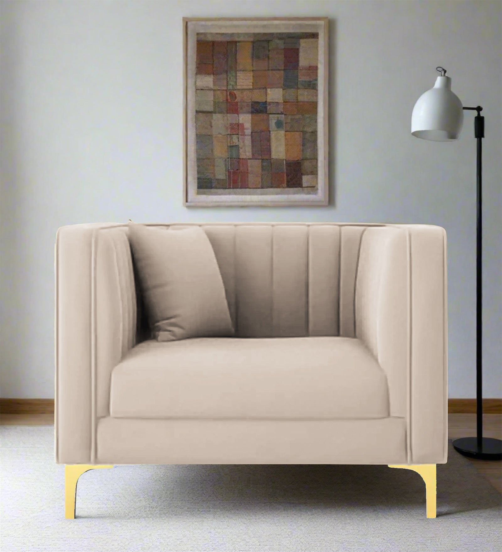 Saban Velvet 1 Seater Sofa in  Camel Beige Colour - Febonic Living