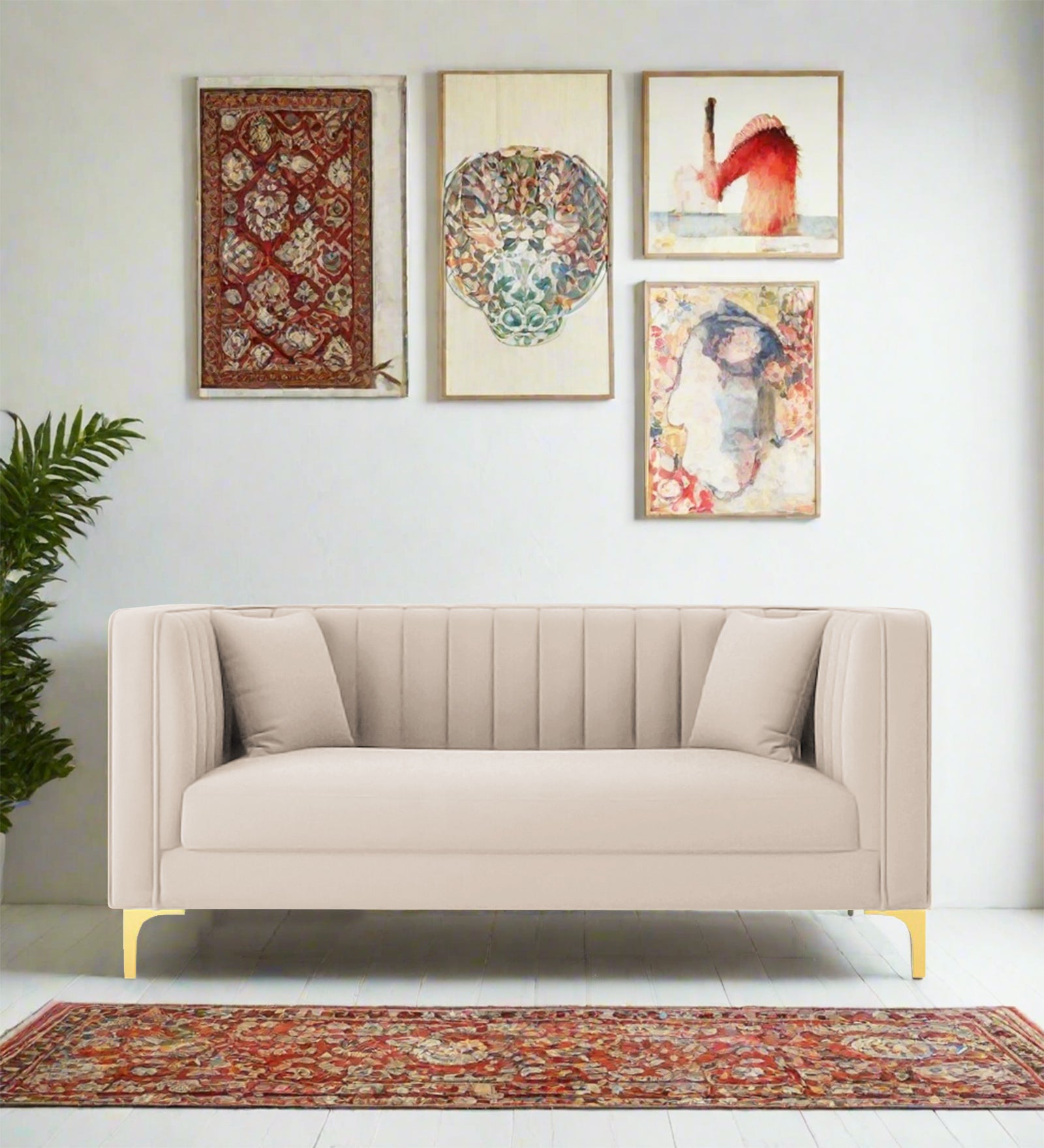Saban Velvet 2 Seater Sofa in Camel Beige Colour - Febonic Living
