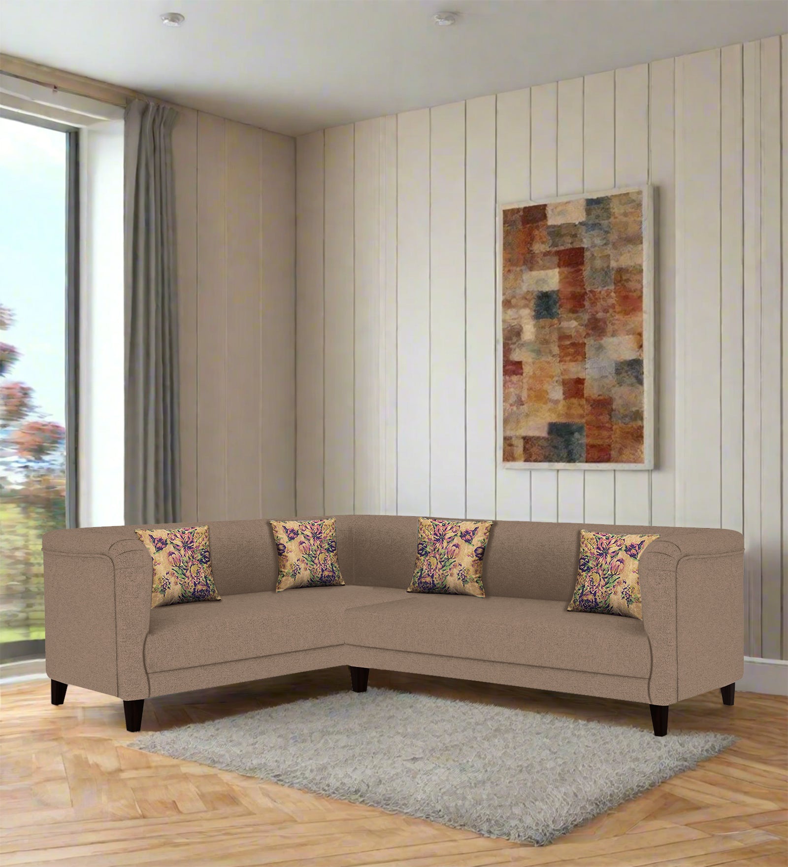 Niki Fabric Corner Sofa In Cookie Beige Colour - Febonic Living